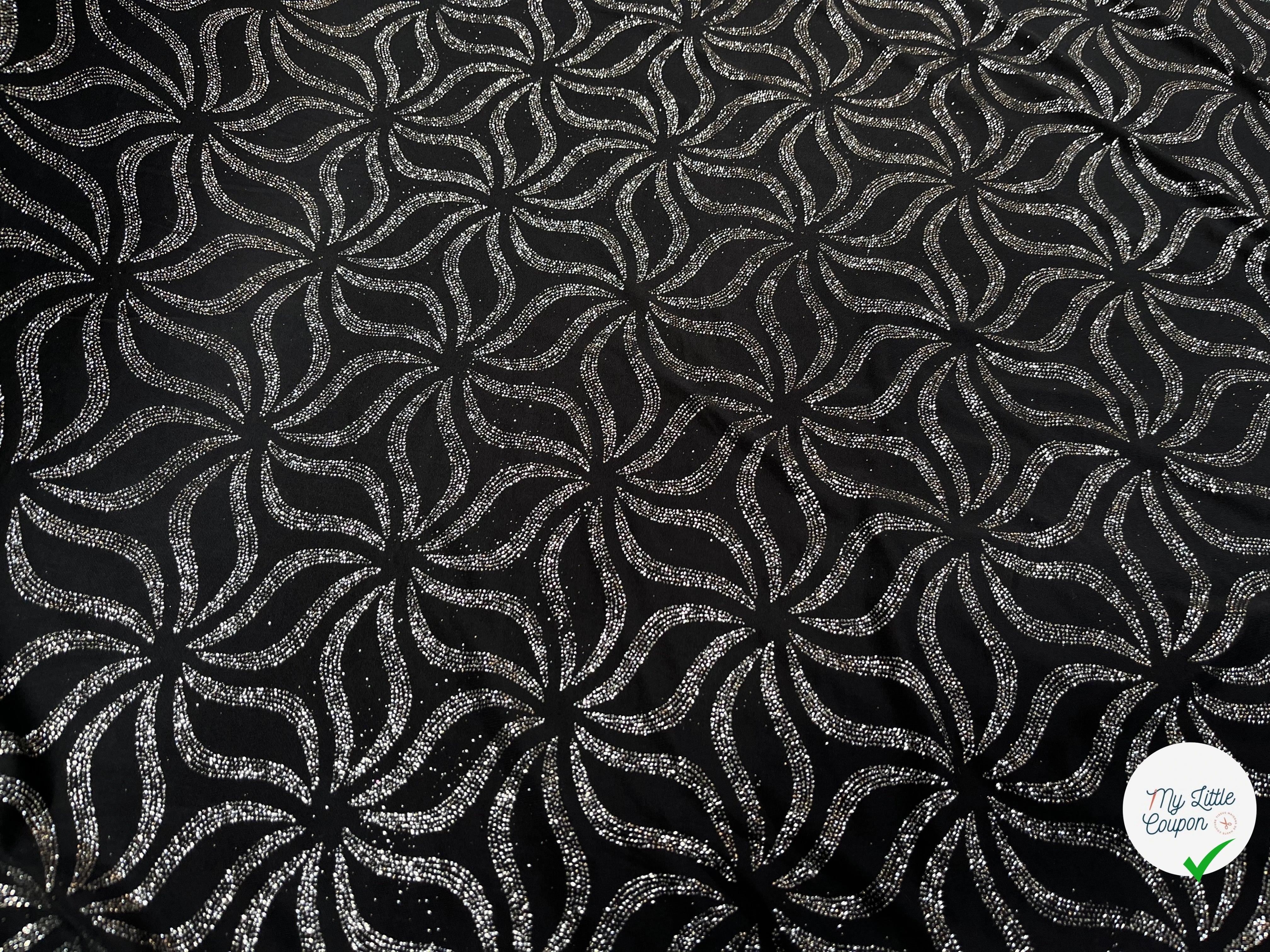 MAILLE FÊTE SÉQUIN GROSSES FEUILLES DE FLEURES BLACK&SILVER - My Little Coupon