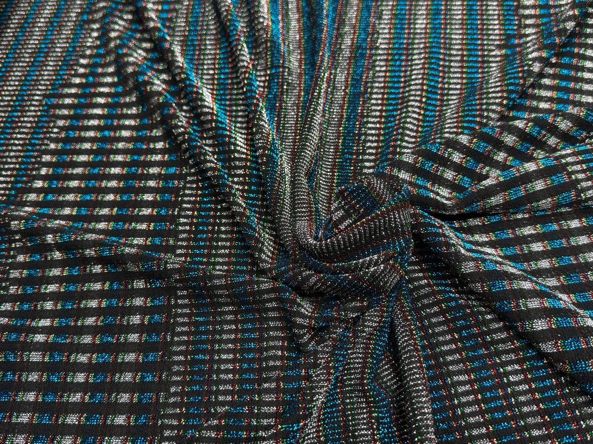 MAILLE FÊTE ULTRA STRETCH BRILLANT POLY INTERLOCK TURQUOISE/RED - My Little Coupon