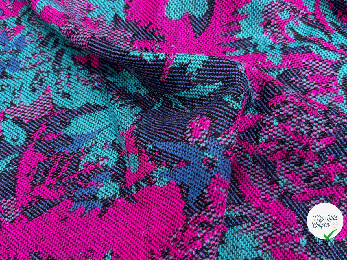MAILLE GRATTÉE JACQUARD FLEURS FUCHSIA ET TURQUOISE - My Little Coupon