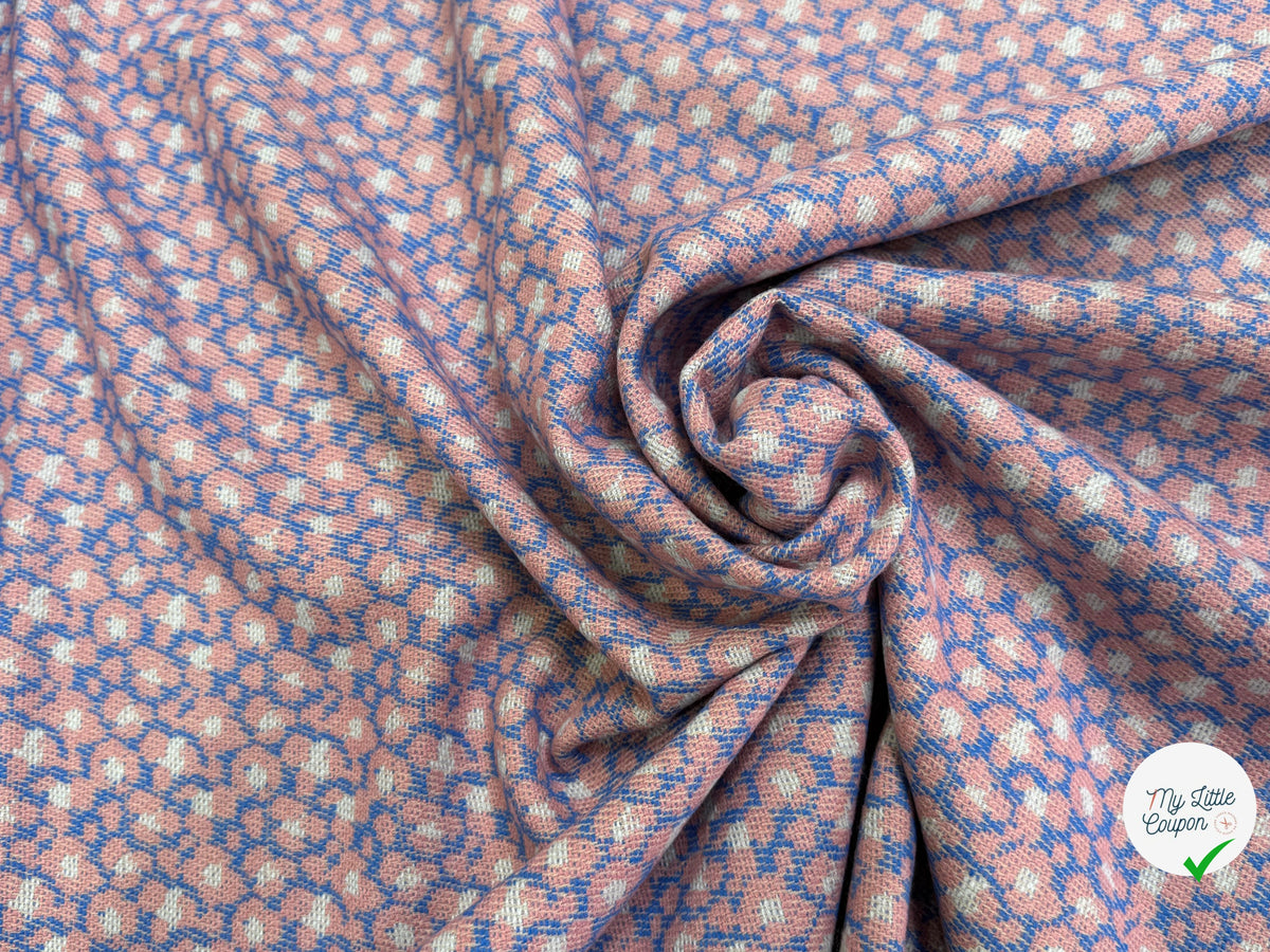 MAILLE GRATTÉE JACQUARD FLEURS ROSE PÂLE FOND BLEU - My Little Coupon