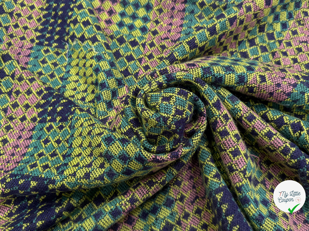 MAILLE GRATTÉE JACQUARD MOSAÏQUE VERT ET ROSE CORNILLON FAIENCE ANIS - My Little Coupon