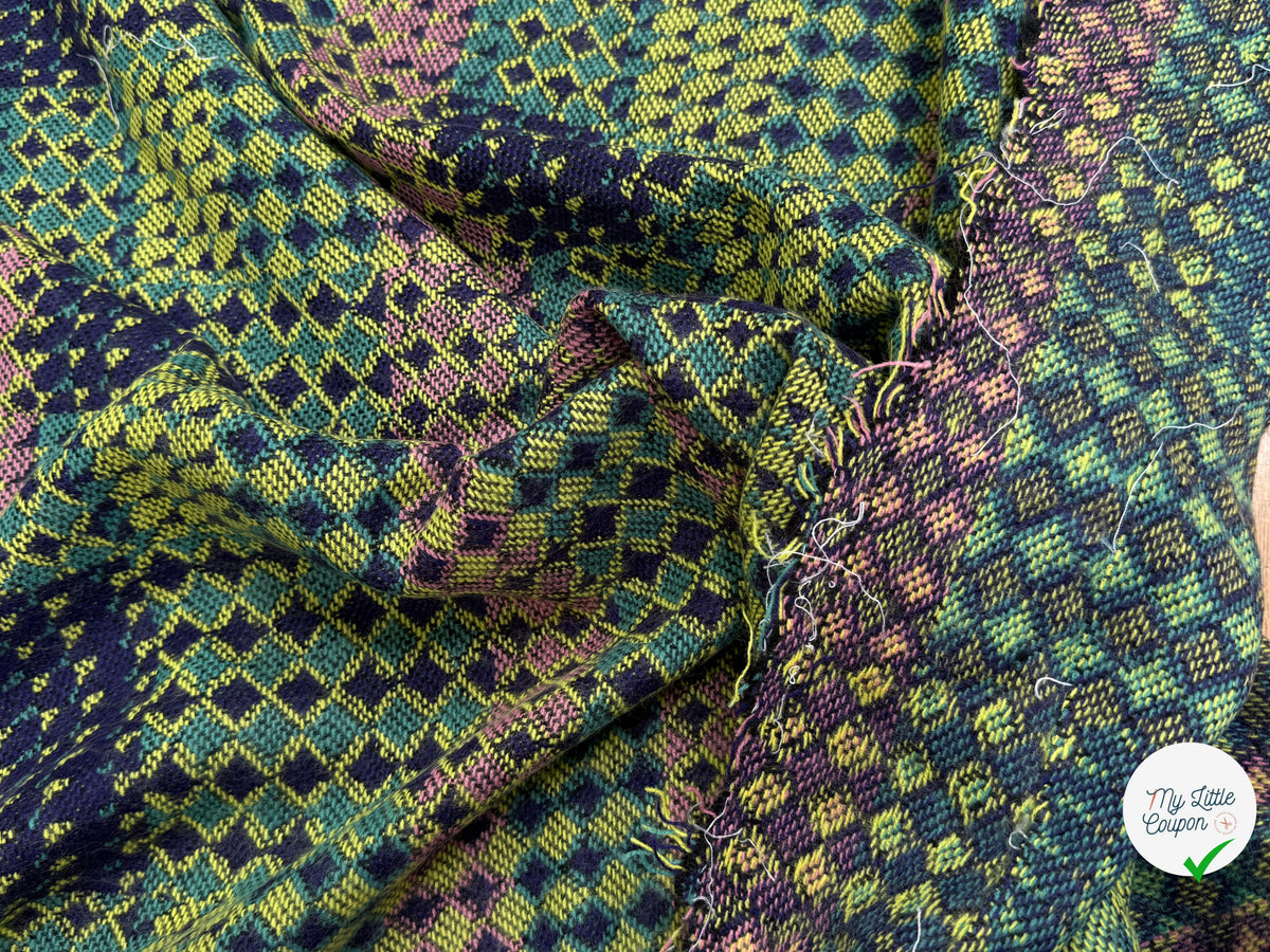 MAILLE GRATTÉE JACQUARD MOSAÏQUE VERT ET ROSE CORNILLON FAIENCE ANIS - My Little Coupon