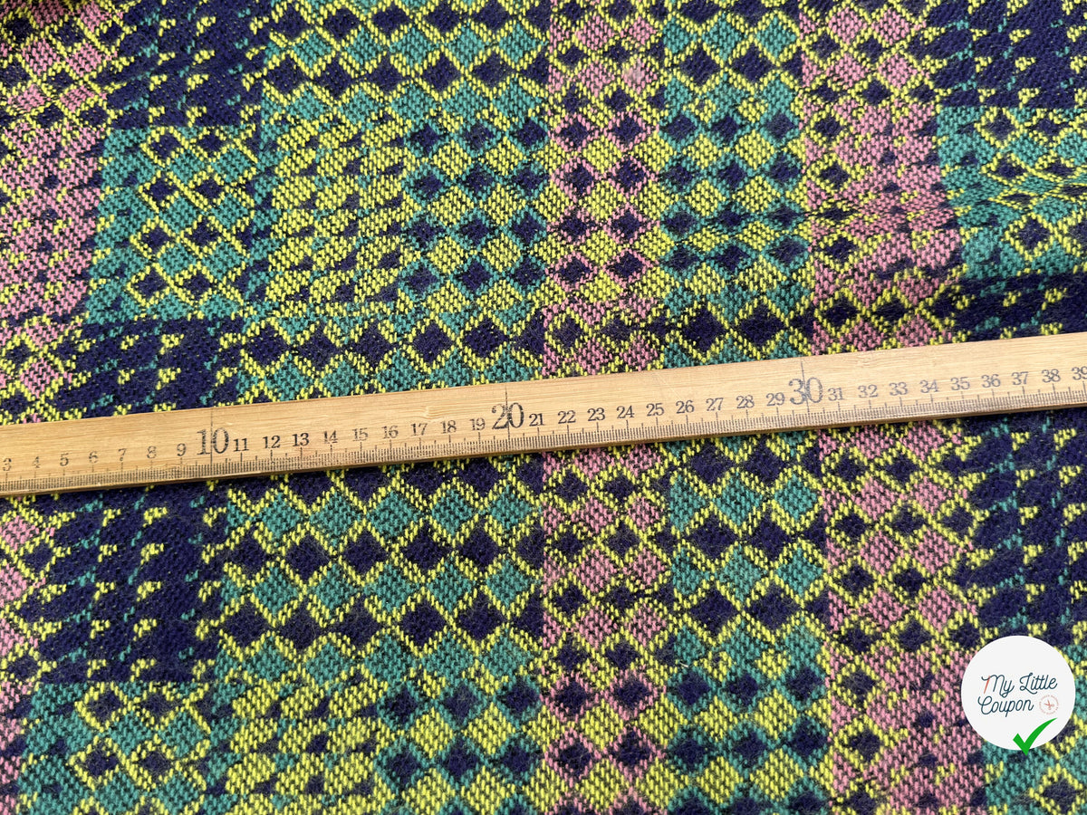 MAILLE GRATTÉE JACQUARD MOSAÏQUE VERT ET ROSE CORNILLON FAIENCE ANIS - My Little Coupon