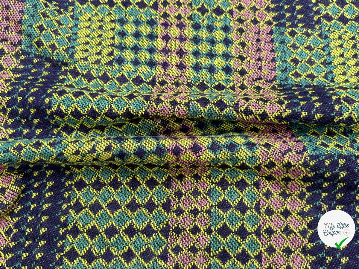 MAILLE GRATTÉE JACQUARD MOSAÏQUE VERT ET ROSE CORNILLON FAIENCE ANIS - My Little Coupon