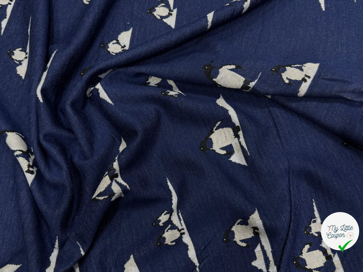 MAILLE JACQUARD ESPRIT MILANO IMPRIMÉ PINGOUINS BLEU MARINE - My Little Coupon