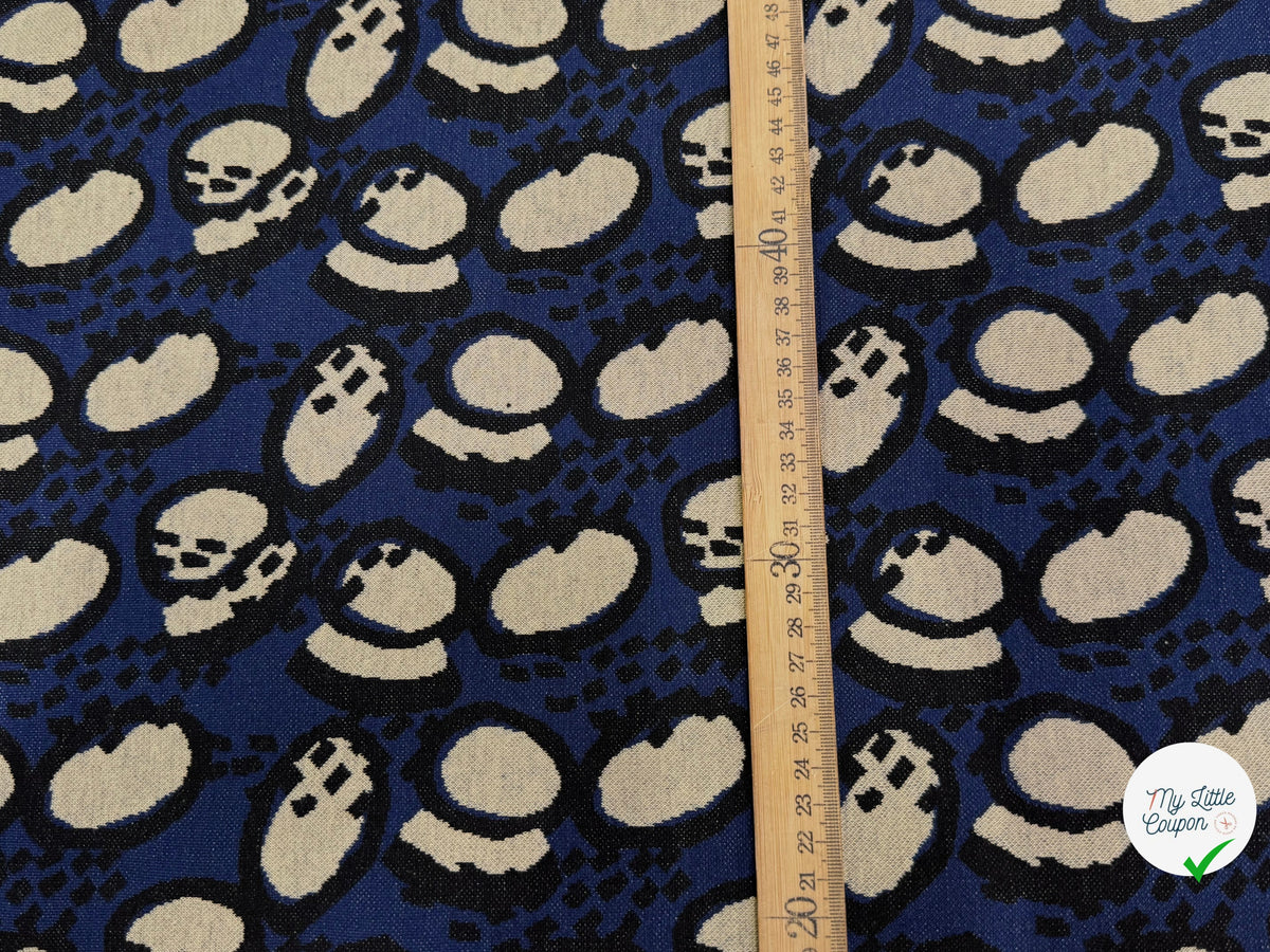 MAILLE JACQUARD ESPRIT MILANO MOTIF ABSTRAIT ÉCRU FOND BLEU MARINE - My Little Coupon