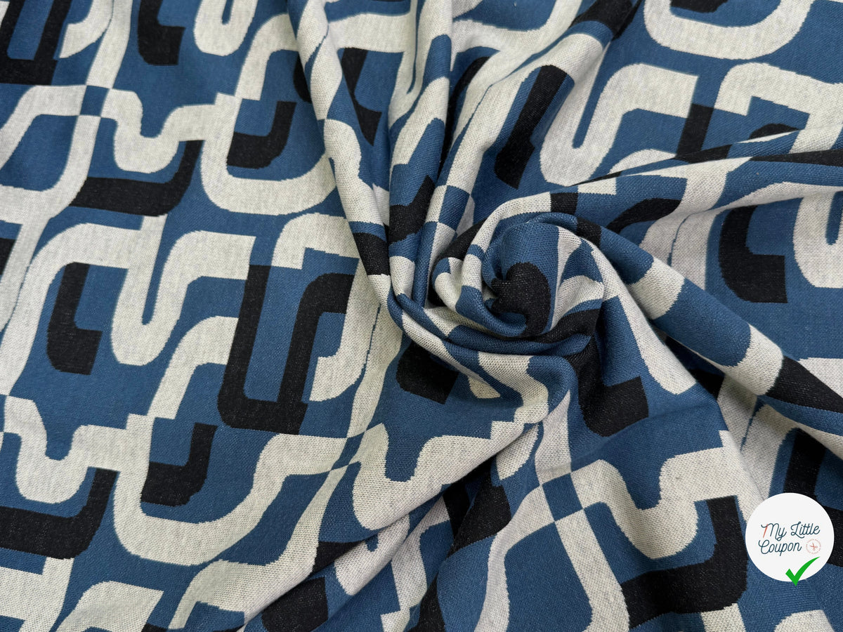 MAILLE JACQUARD ESPRIT MILANO MOTIF CALLIGRAPHIE BLEU MARINE ET BLANC - My Little Coupon