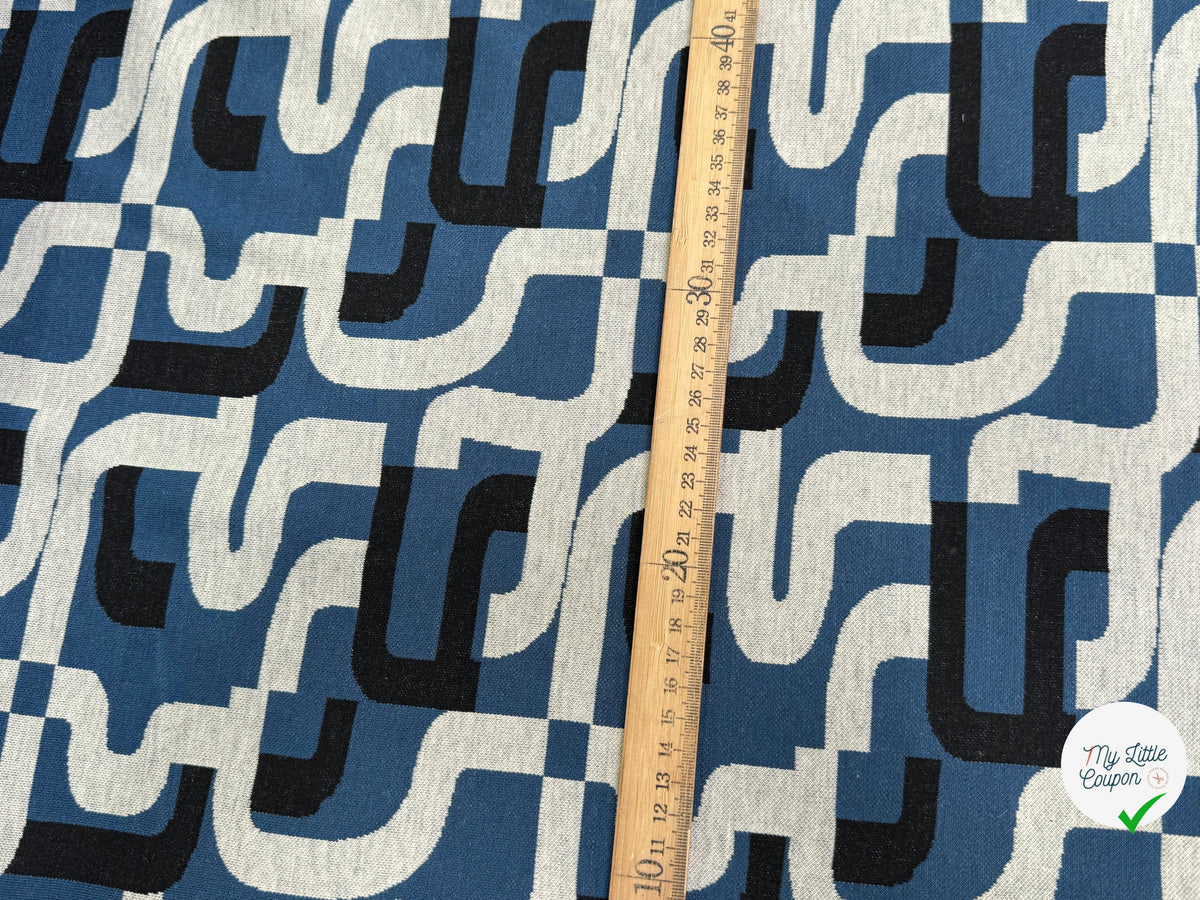 MAILLE JACQUARD ESPRIT MILANO MOTIF CALLIGRAPHIE BLEU MARINE ET BLANC - My Little Coupon