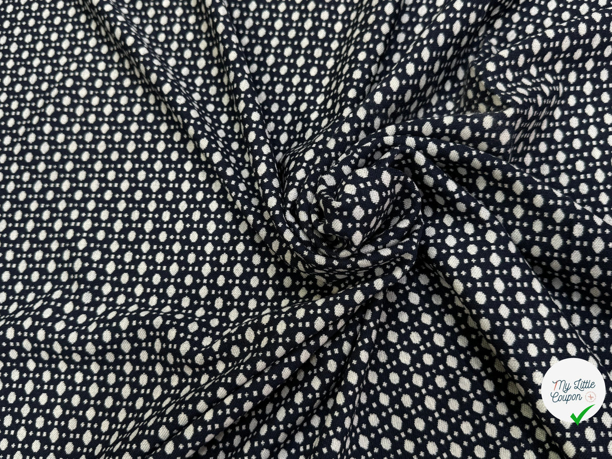 MAILLE JACQUARD ESPRIT MILANO MOTIF POIS ÉCRU FOND BLEU MARINE - My Little Coupon