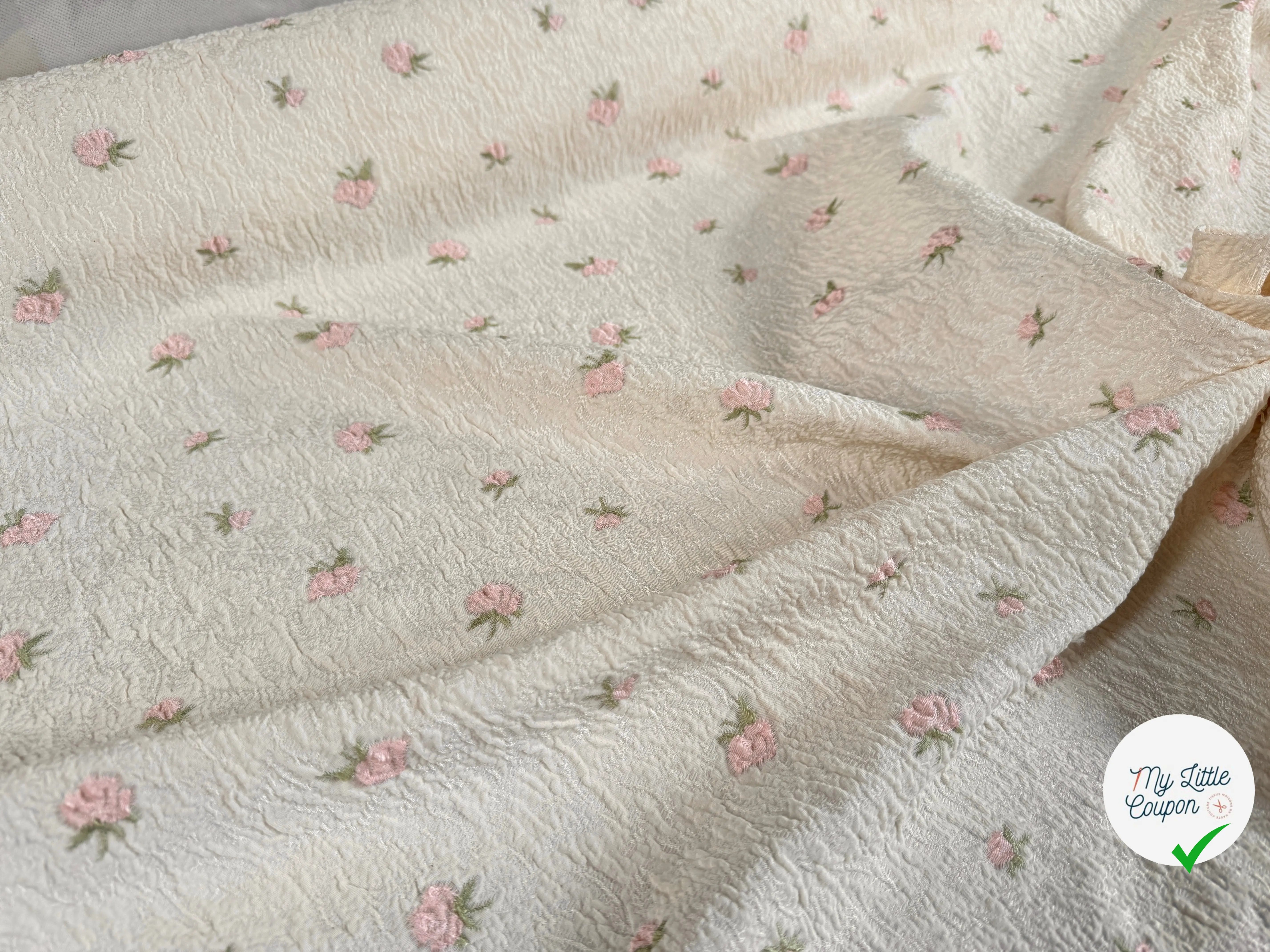 MAILLE JACQUARD GAUFRÉE PETITES FLEURS ROSES - My Little Coupon