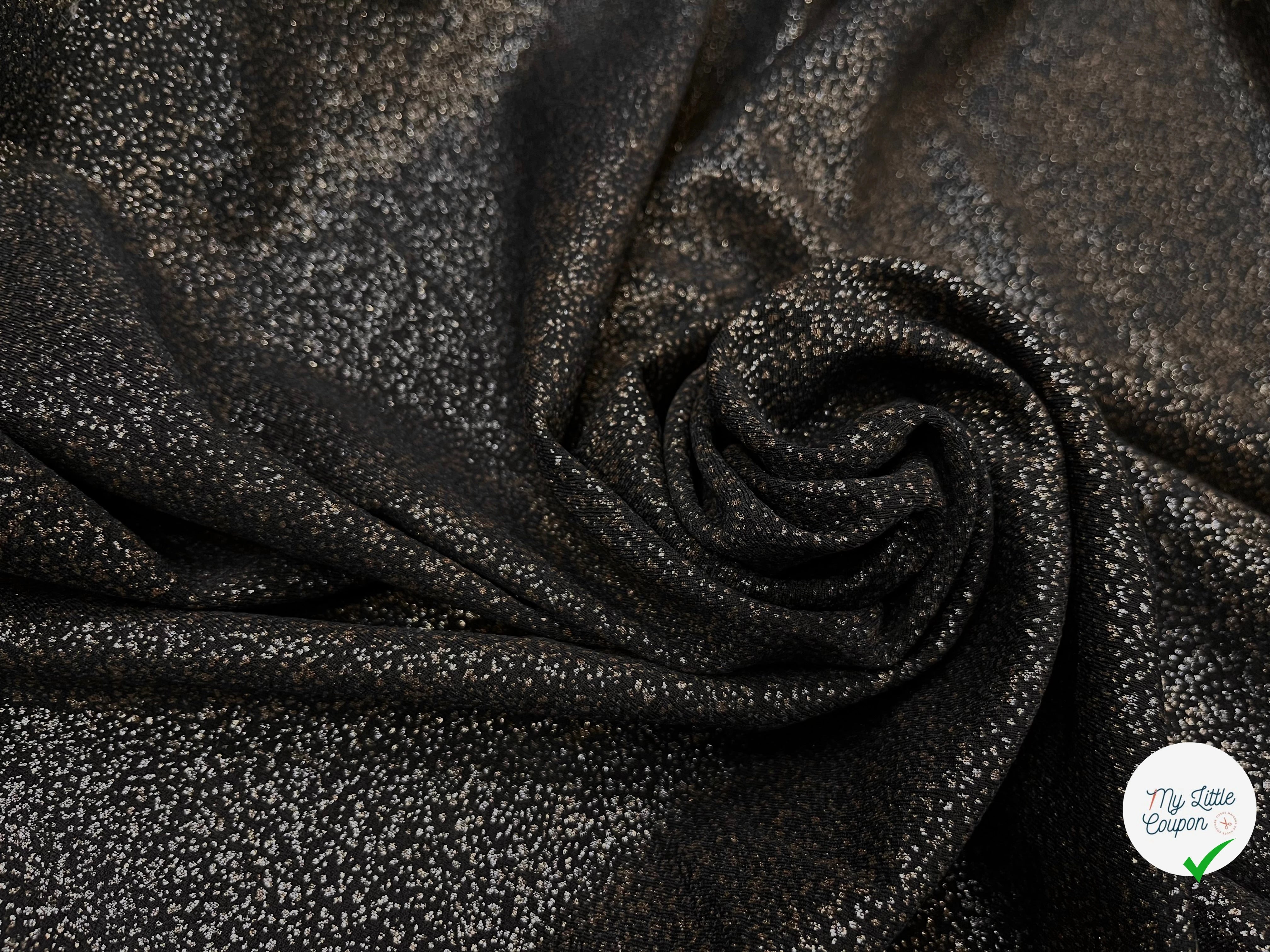 MAILLE JERSEY FOND NOIR POINT ARGENTÉ REFLET BRONZE - My Little Coupon