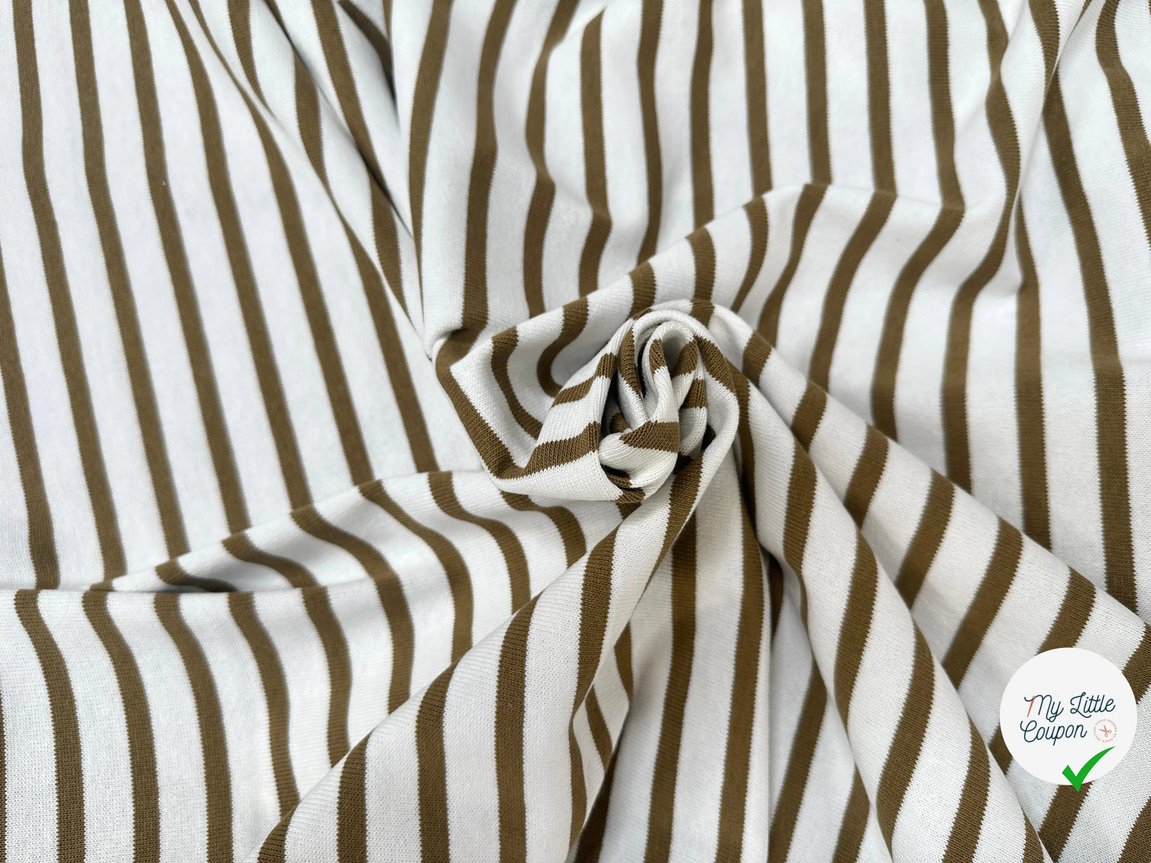 MAILLE LOURDE 100% COTON BLANC RAYURE CAMEL VERT - My Little Coupon