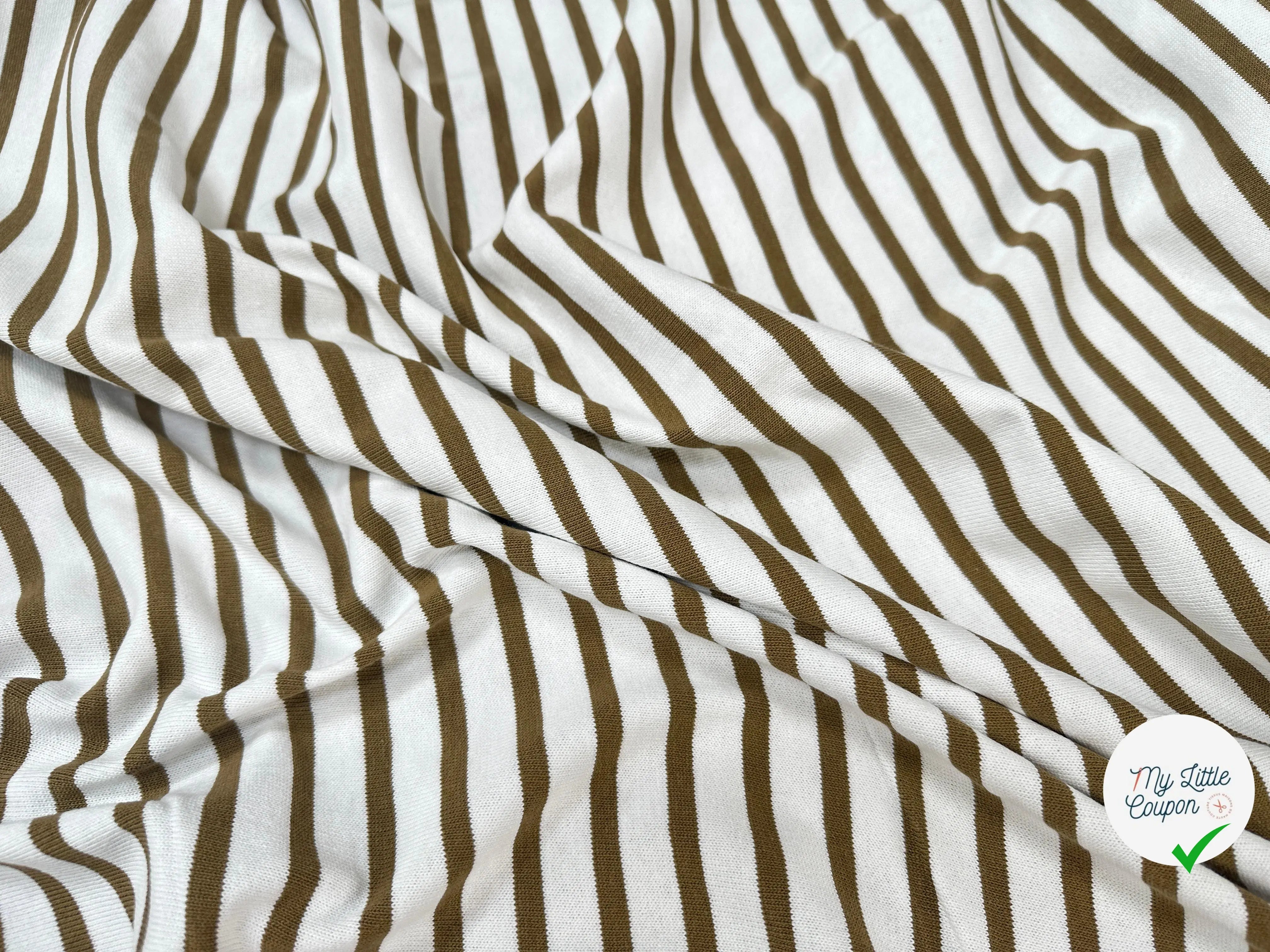 MAILLE LOURDE 100% COTON BLANC RAYURE CAMEL VERT - My Little Coupon