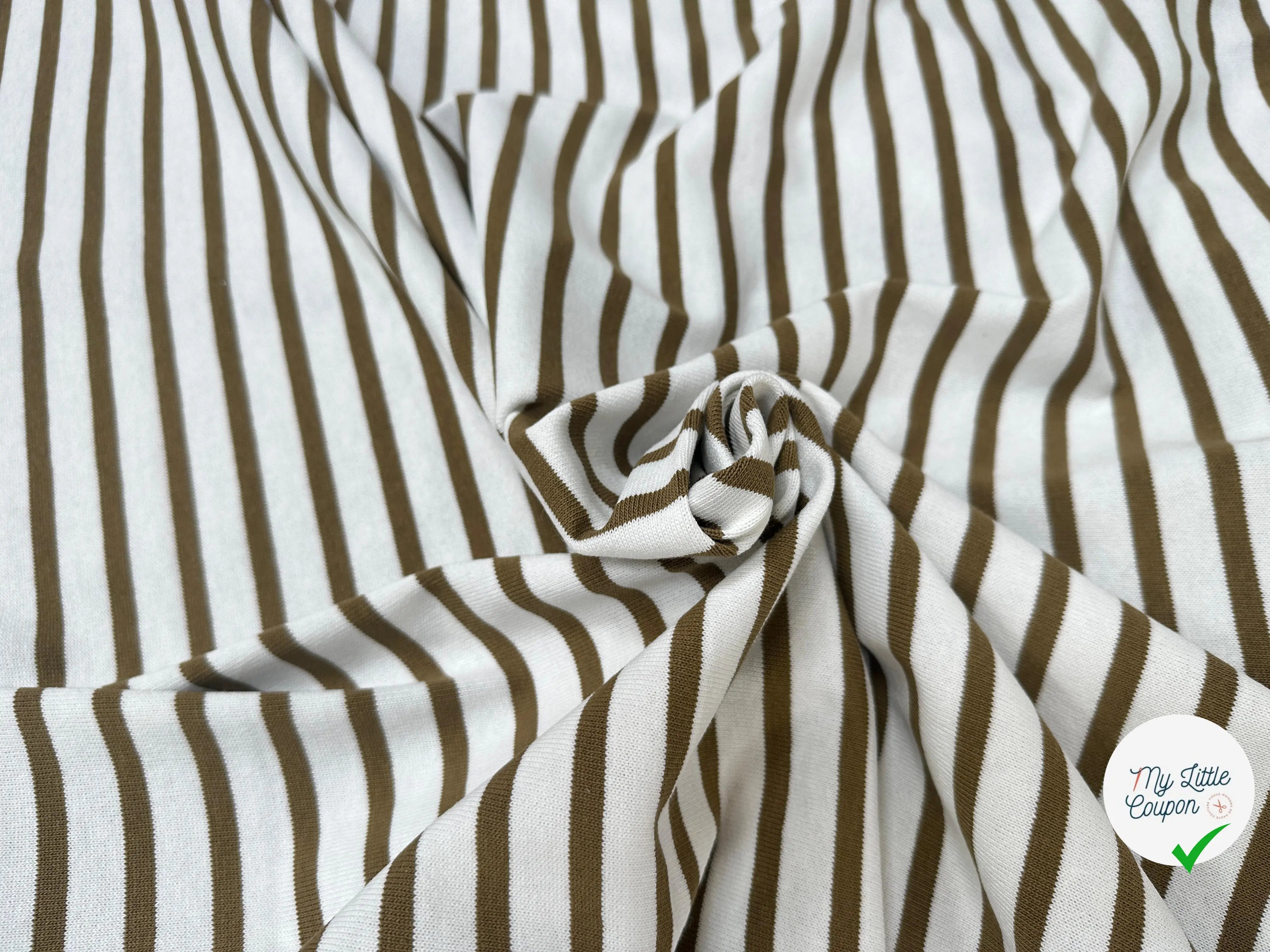 MAILLE LOURDE 100% COTON BLANC RAYURE CAMEL VERT - My Little Coupon