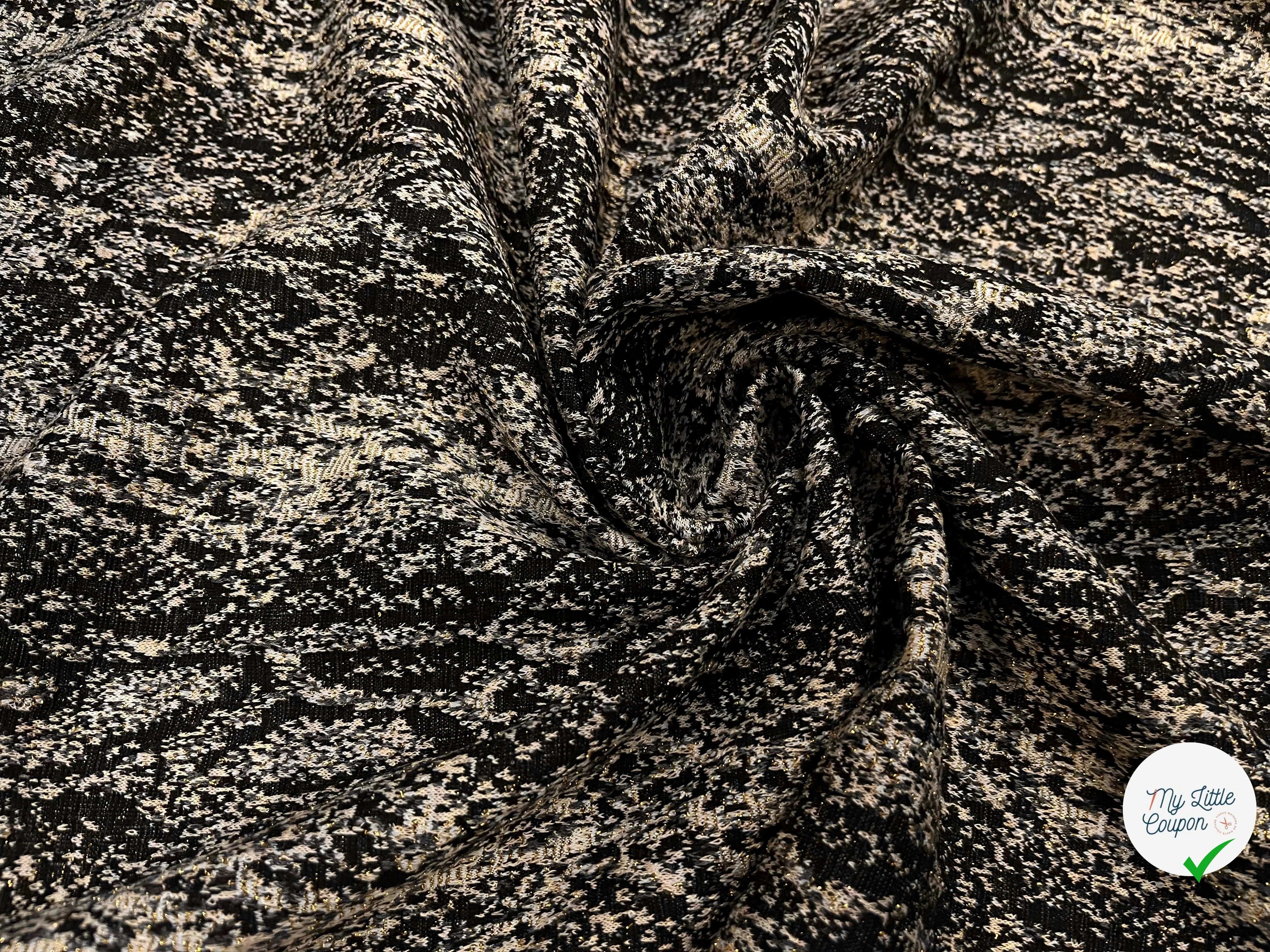MAILLE MILANO 25% VISCOSE MOTIF ÉFFET LÉOPARD NOIR&BEIGE FIL OR - My Little Coupon