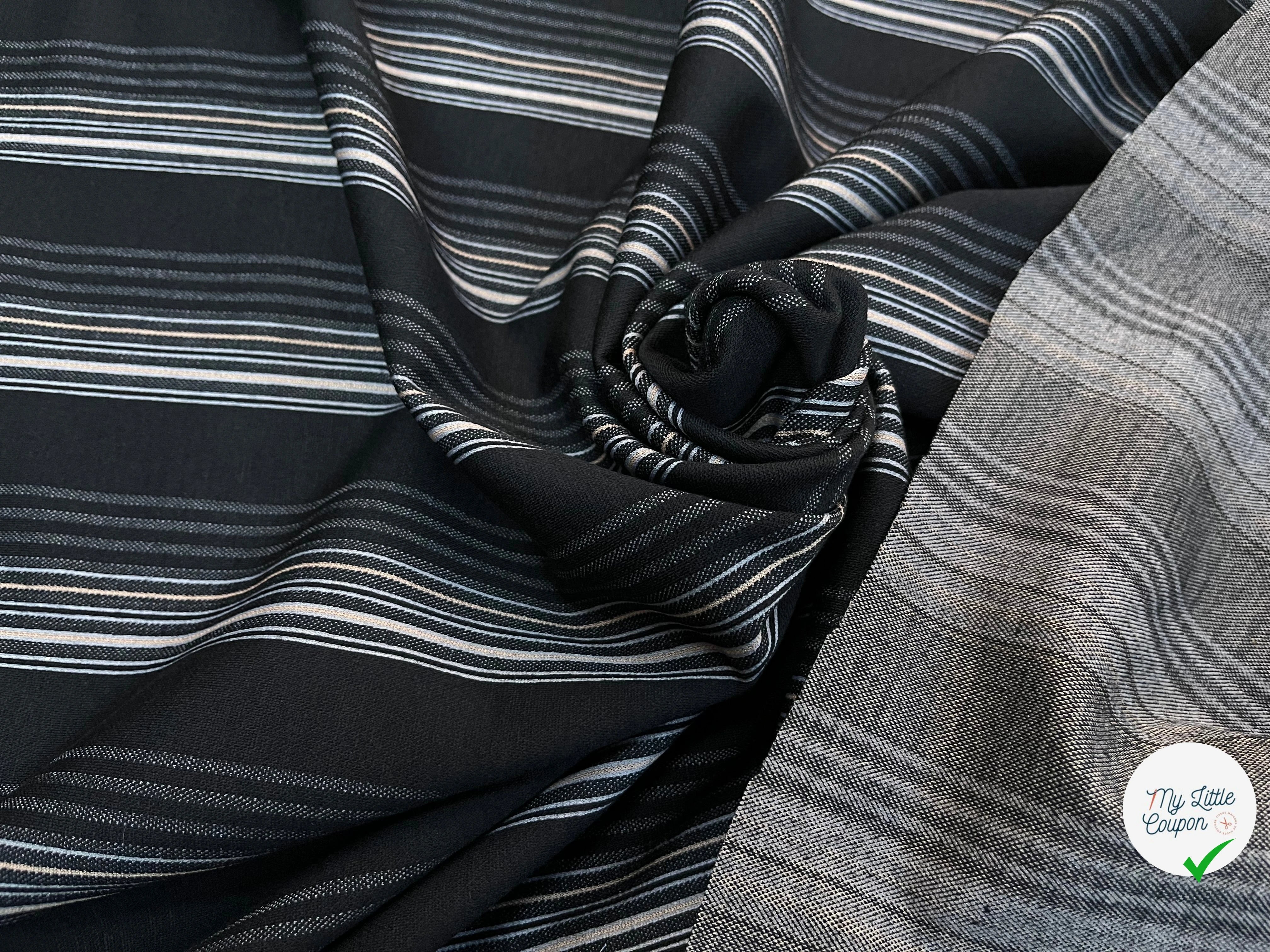 MAILLE MILANO FOND NOIR À RAYURES BEIGE&GRISE STRETCH - My Little Coupon