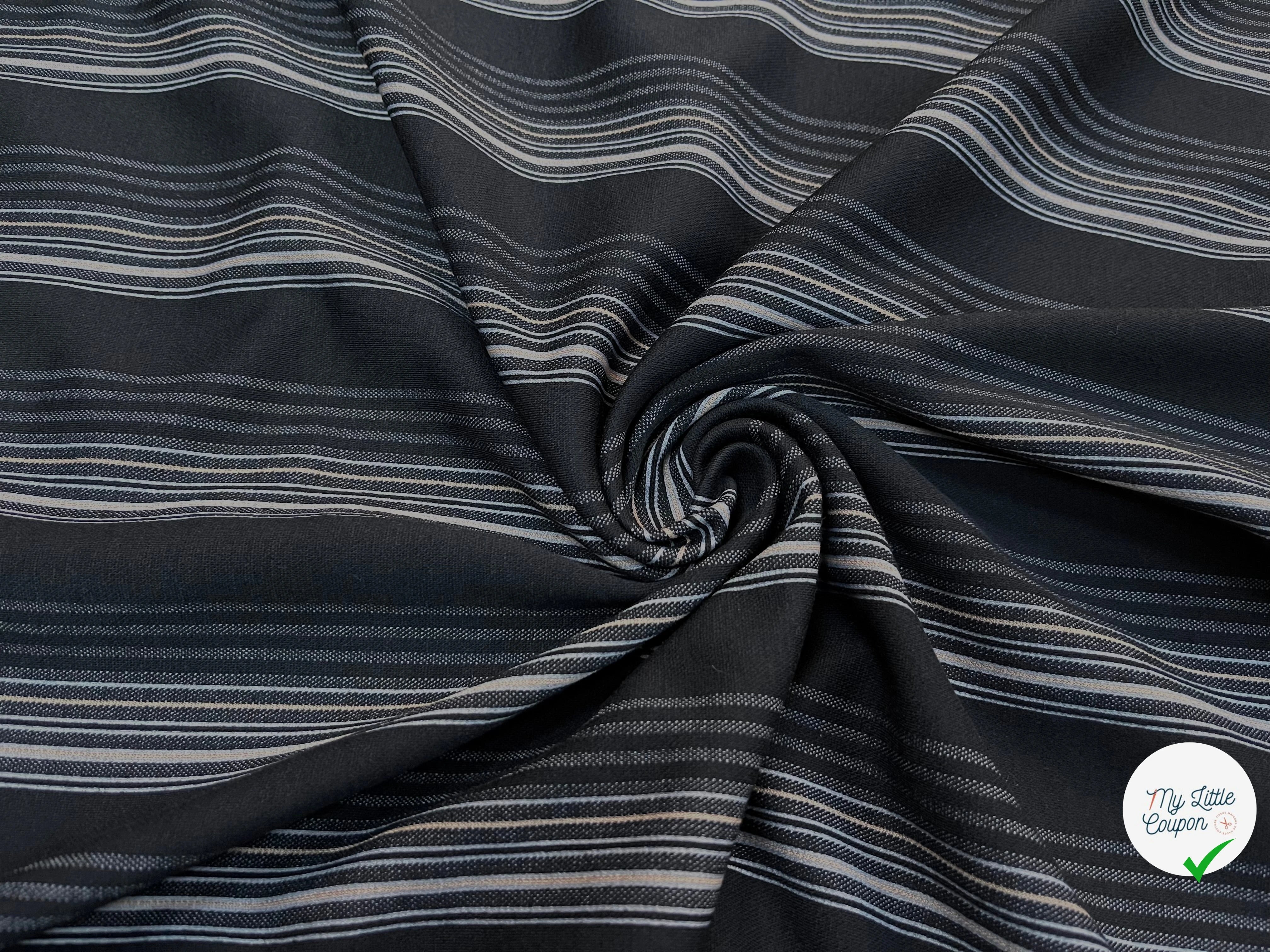 MAILLE MILANO FOND NOIR À RAYURES BEIGE&GRISE STRETCH - My Little Coupon
