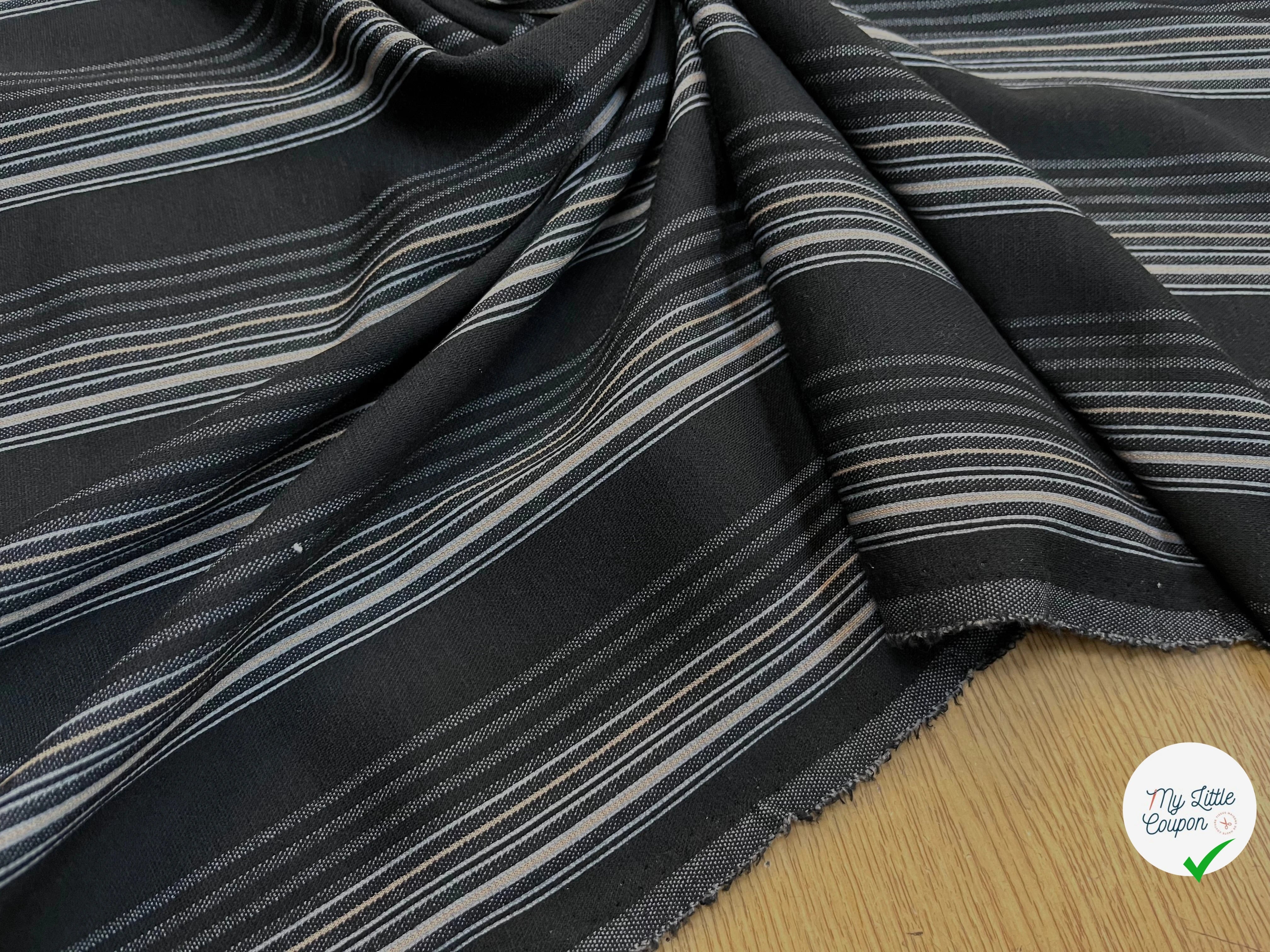 MAILLE MILANO FOND NOIR À RAYURES BEIGE&GRISE STRETCH - My Little Coupon
