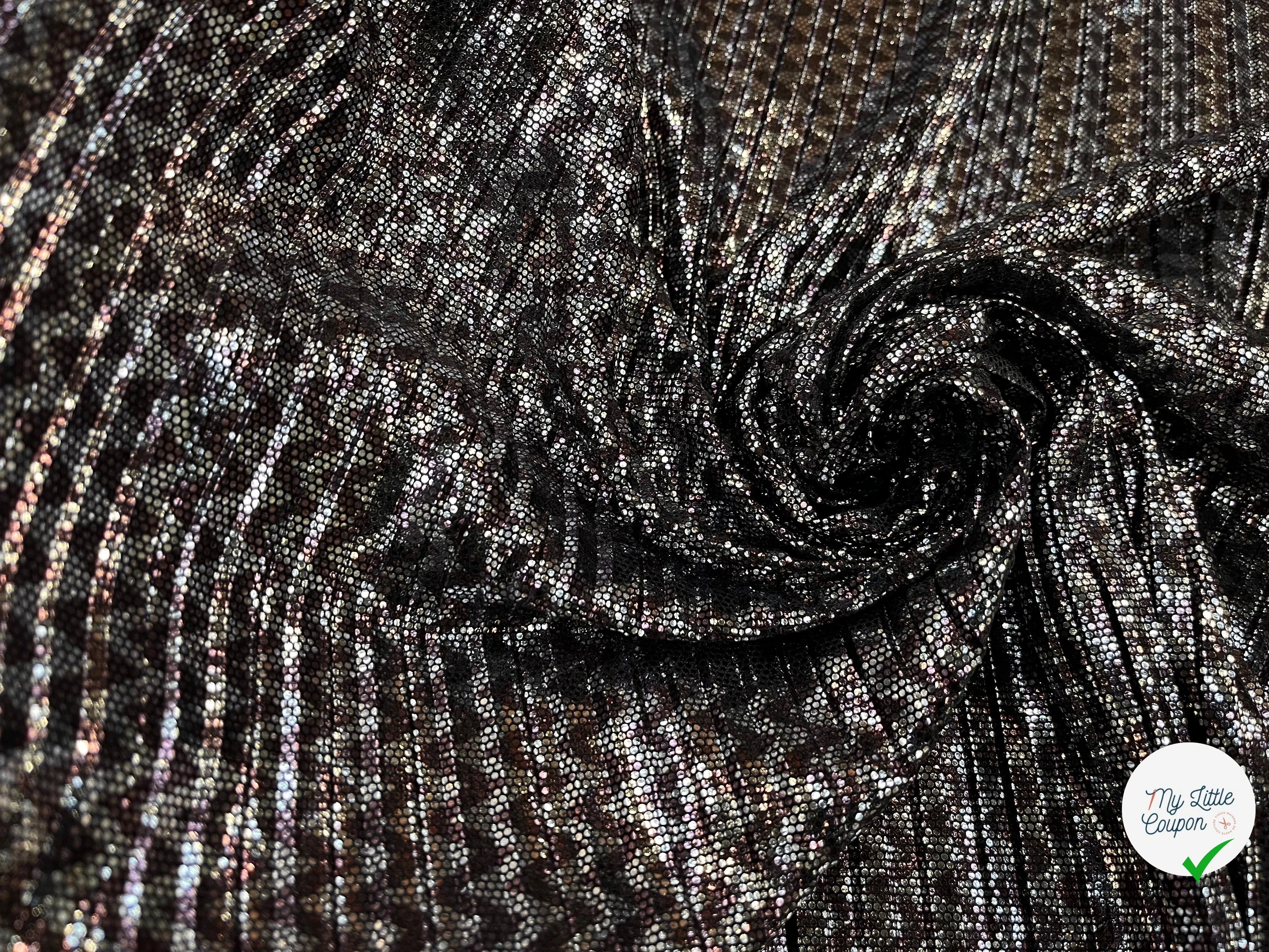 MAILLE PLISSÉ STRECH POLYESTER NOIR ET ARGENTÉ - My Little Coupon
