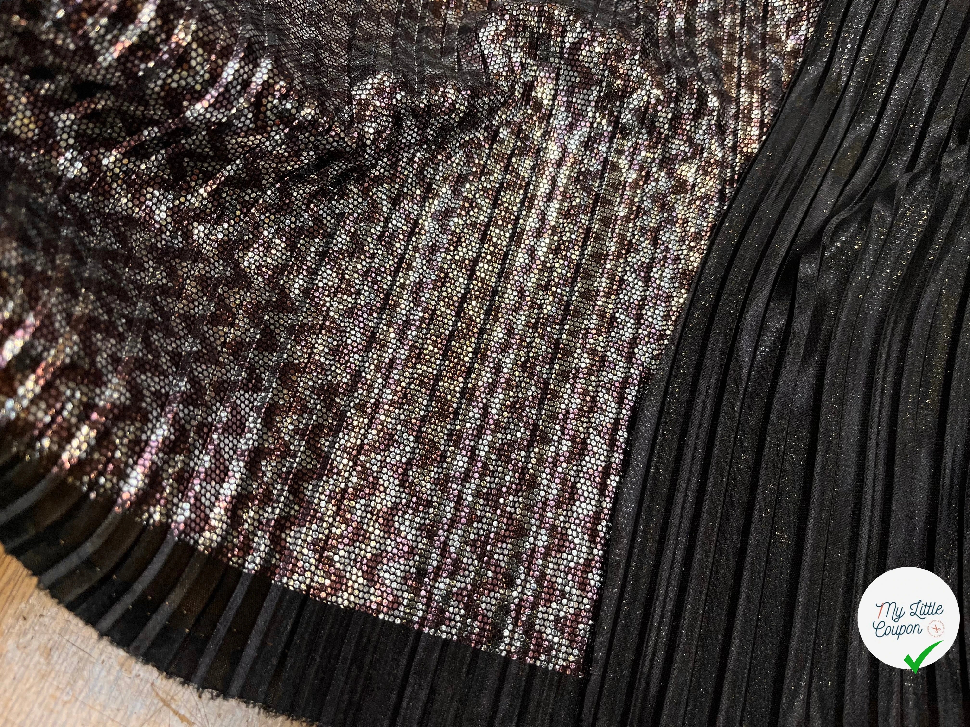 MAILLE PLISSÉ STRECH POLYESTER NOIR ET ARGENTÉ - My Little Coupon