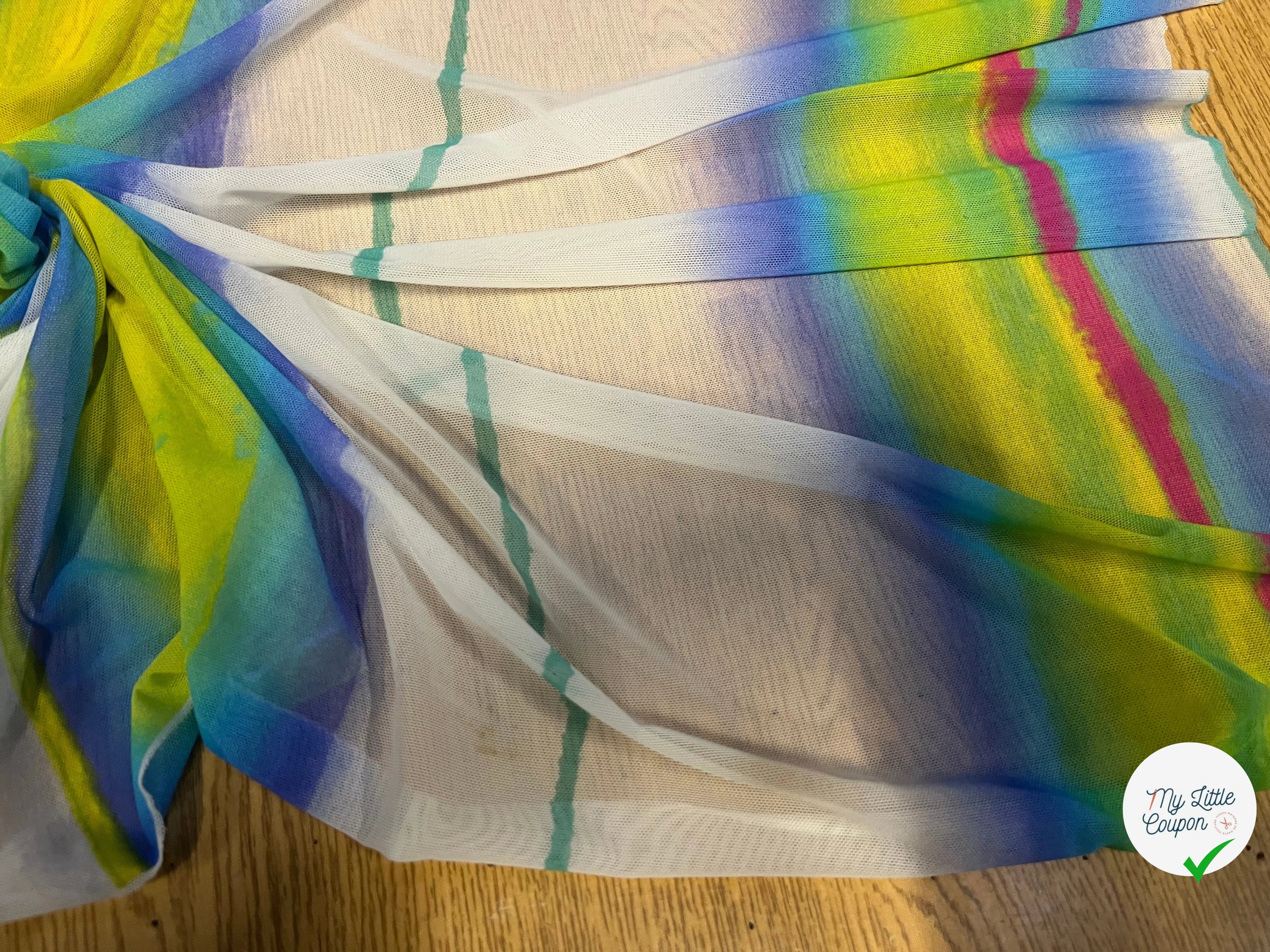 MAILLE RÉSILLE À RAYURES MULTICOLORES PERPENDICULAIRES À LA LISIÈRE - My Little Coupon