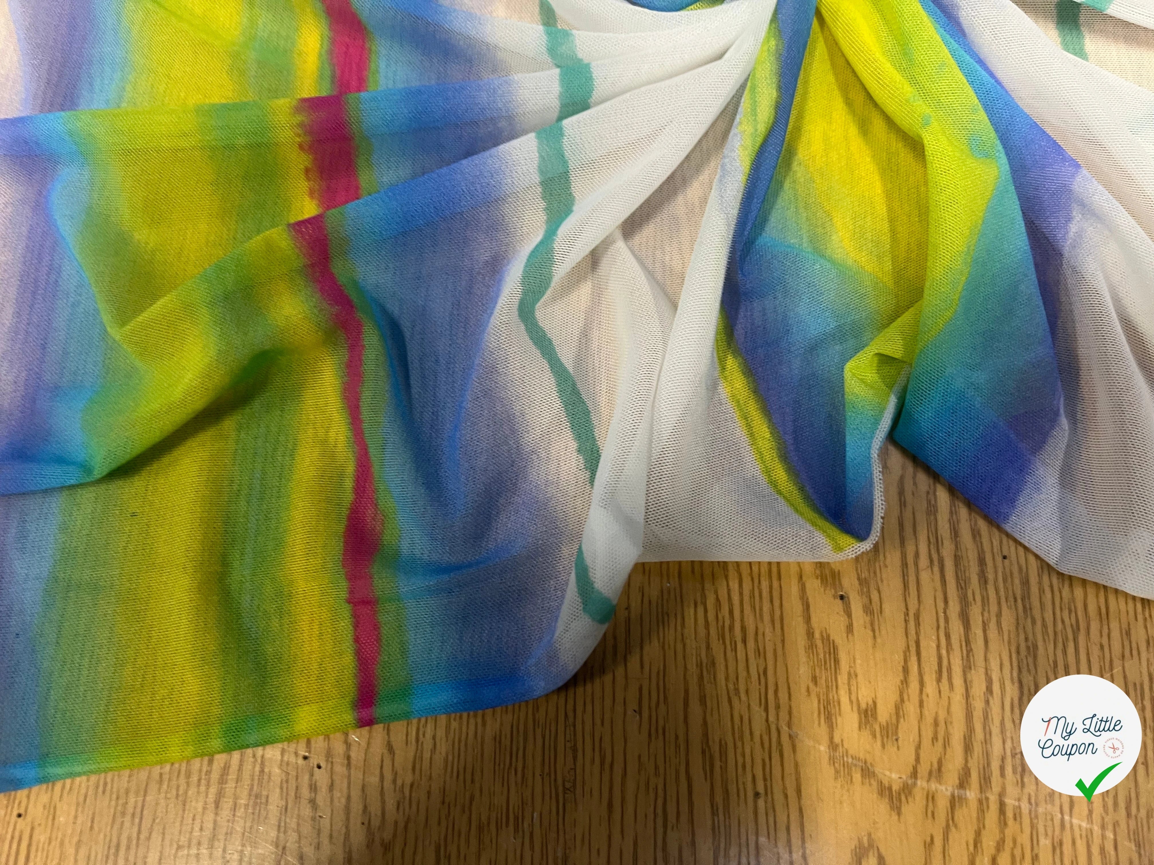 MAILLE RÉSILLE À RAYURES MULTICOLORES PERPENDICULAIRES À LA LISIÈRE - My Little Coupon