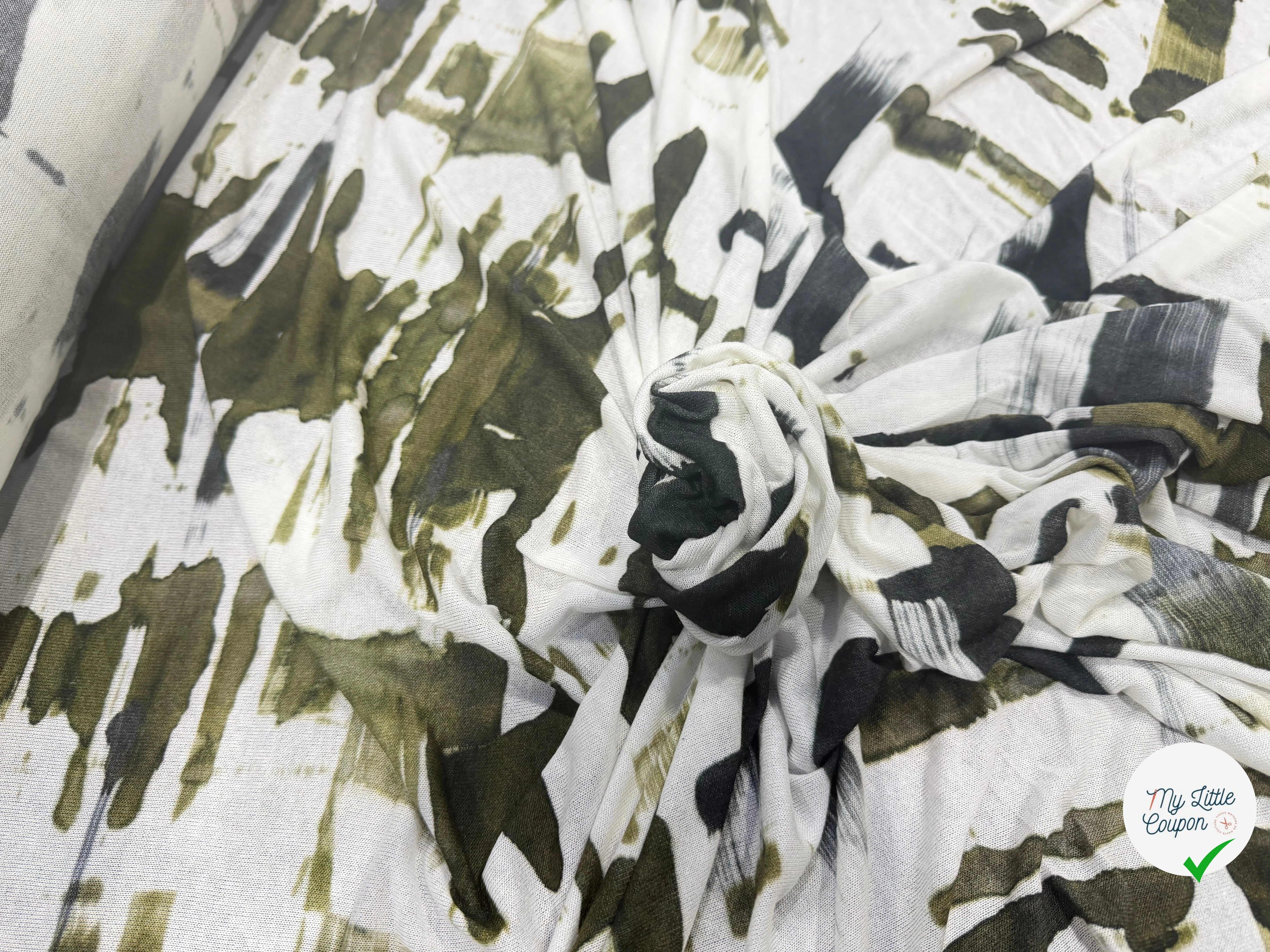 MAILLE RESILLE STRETCH KAKI BLANC - My Little Coupon