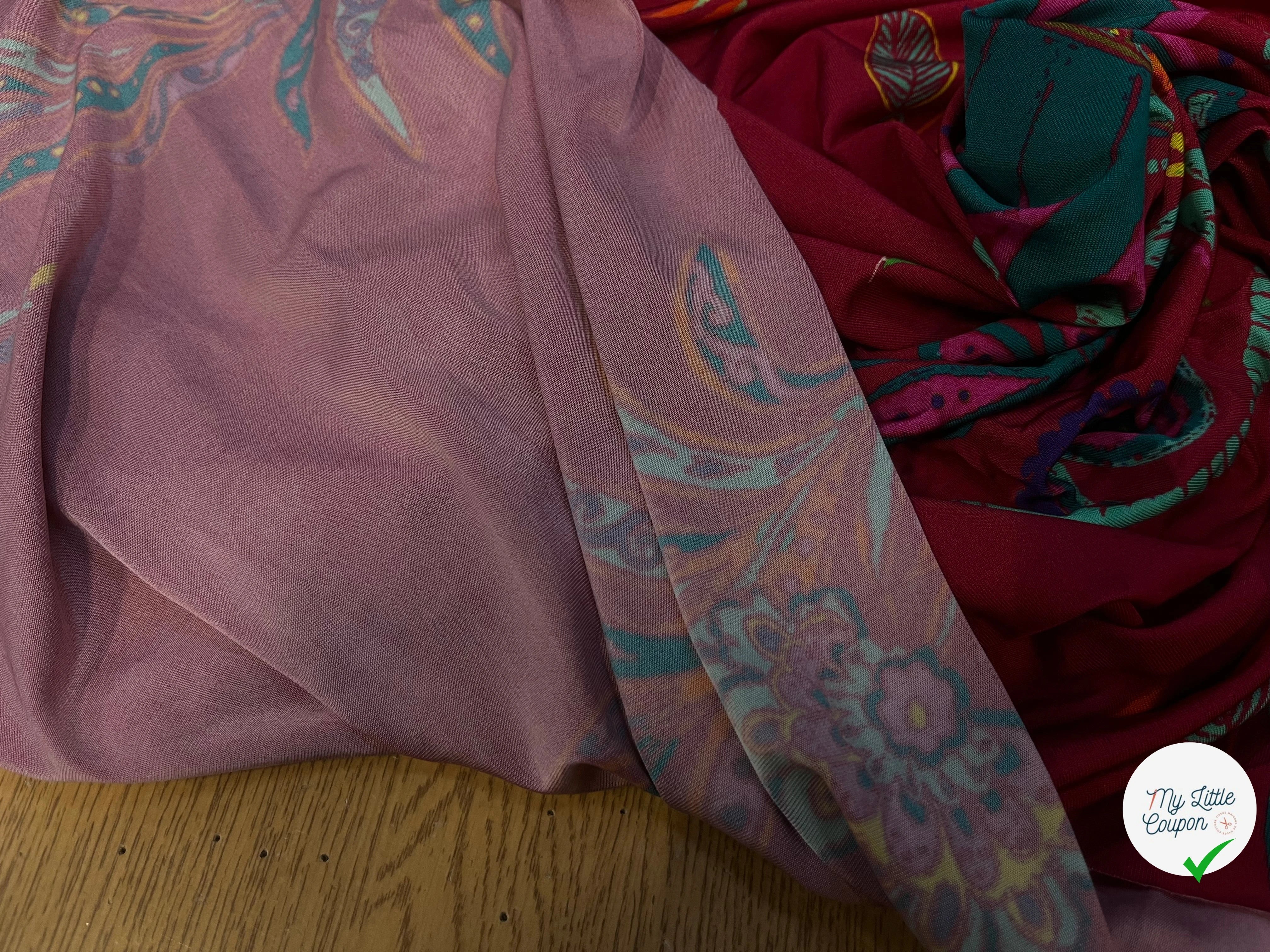 MAILLE VISCOSE BORDEAUX À MOTIFS COEURS ET FEUILLAGES - My Little Coupon