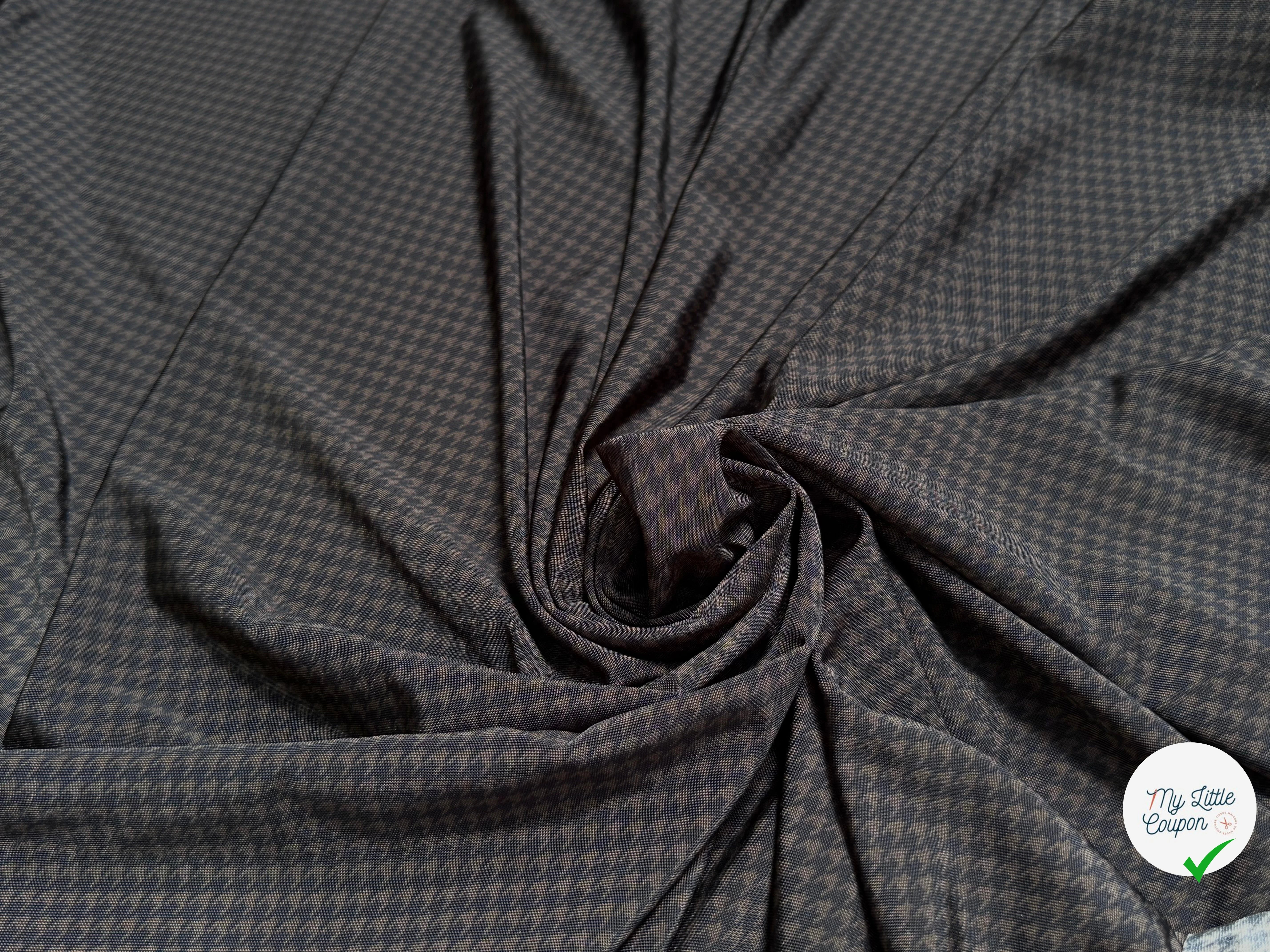 MAILLE VISCOSE FLUIDE ULTRA STRETCH FOND NOIR MINI PIED DE POULE MARRON SATINÉE - My Little Coupon