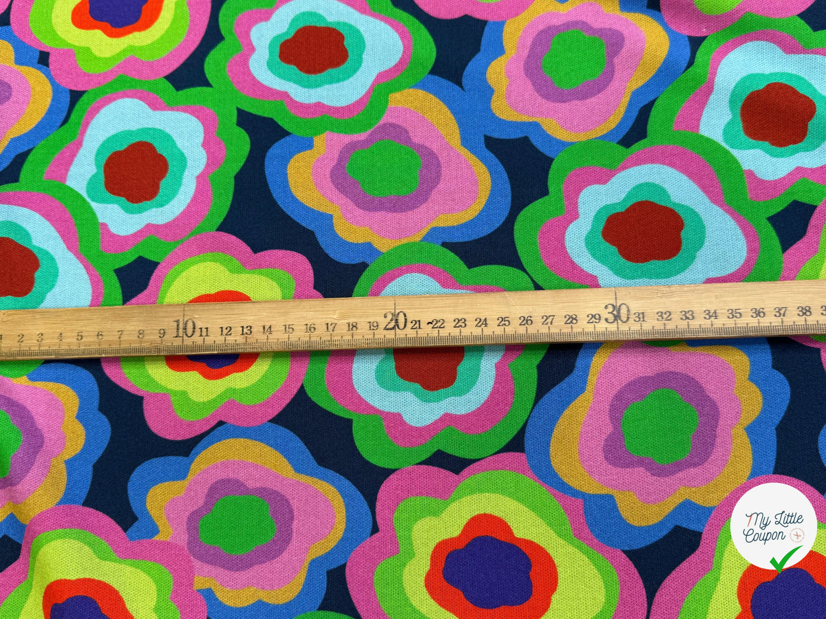 MAILLE VISCOSE STRETCH IMPRIMÉ FLEURS PSYCHÉDÉLIQUES MISTERY FLOWER POWER - My Little Coupon