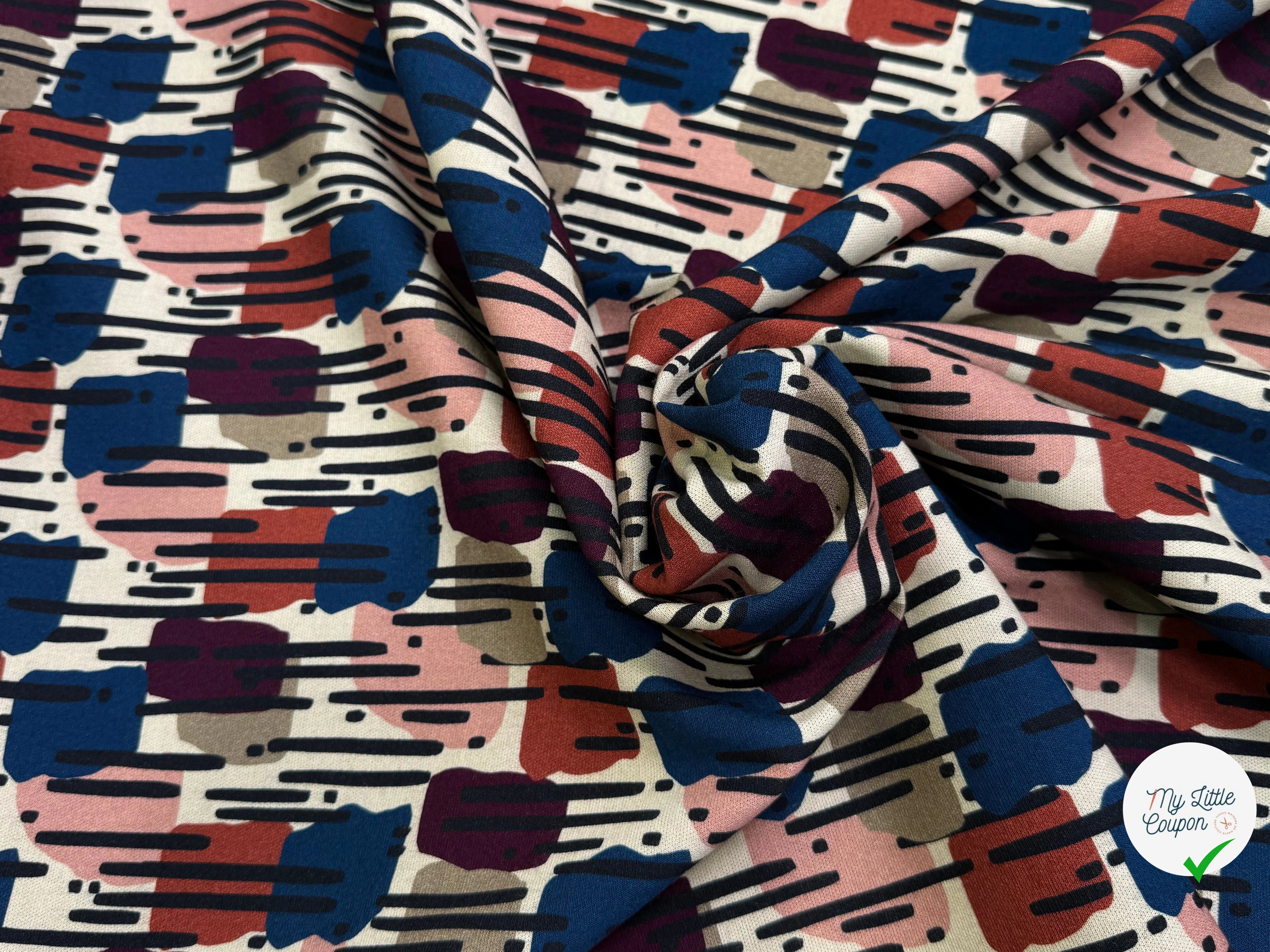 MAILLE VISCOSE STRETCH IMPRIMÉ MOTIF ANNÉES 70 MISTERY PLUIE - My Little Coupon