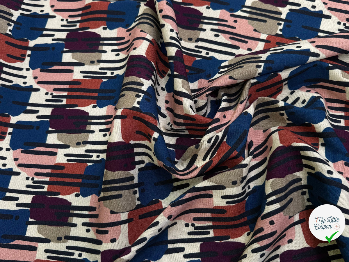 MAILLE VISCOSE STRETCH IMPRIMÉ MOTIF ANNÉES 70 MISTERY PLUIE - My Little Coupon