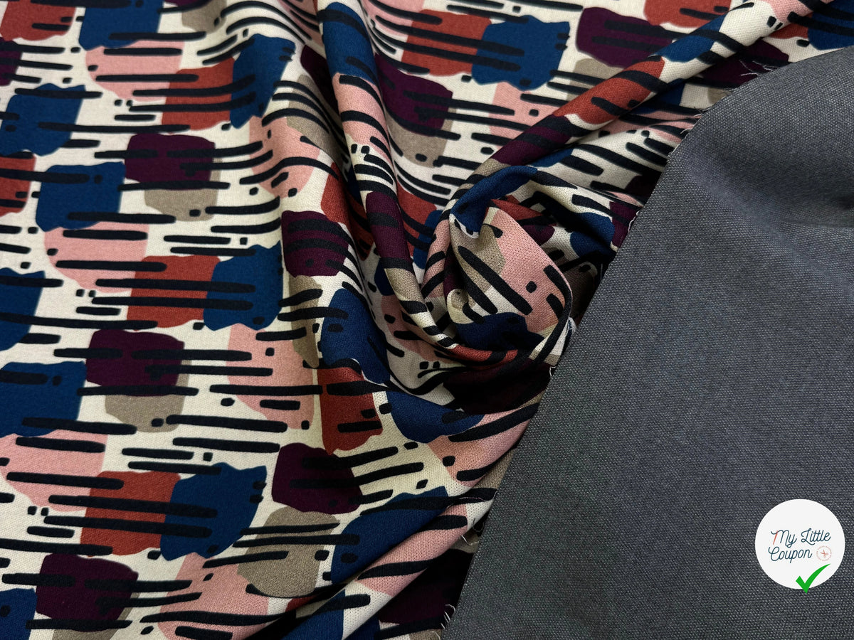 MAILLE VISCOSE STRETCH IMPRIMÉ MOTIF ANNÉES 70 MISTERY PLUIE - My Little Coupon