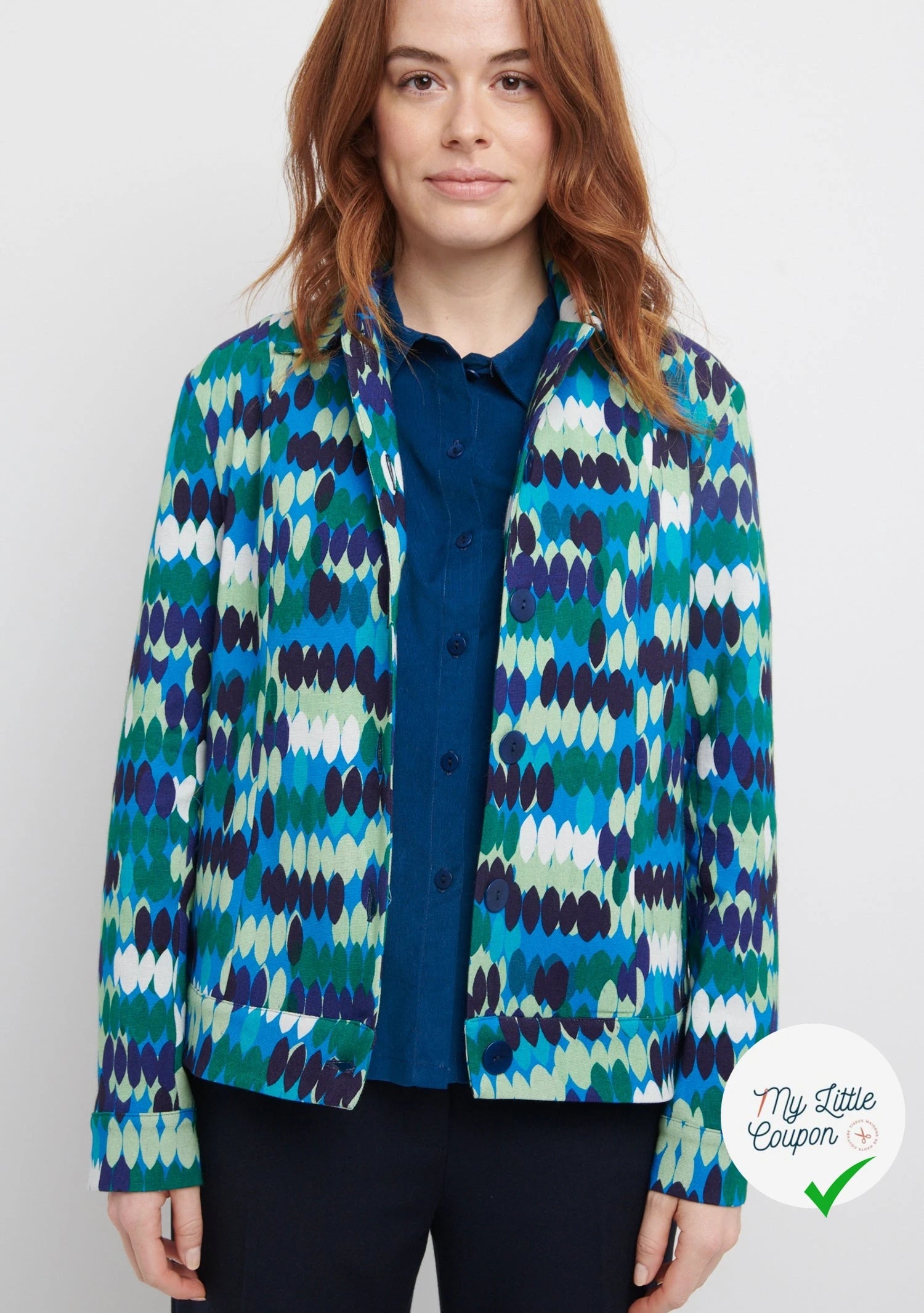 MAILLE VISCOSE STRETCH IMPRIMÉ OLIVES BLEU - My Little Coupon