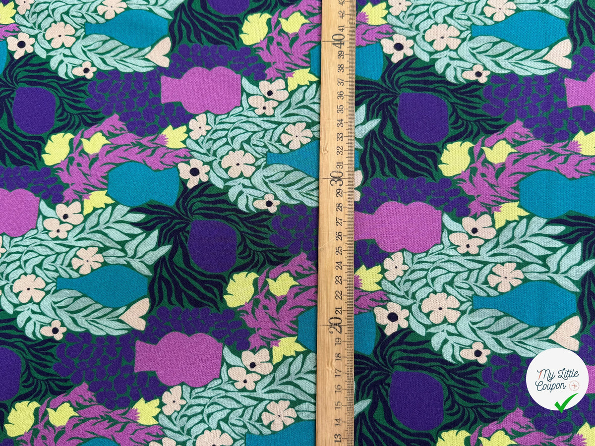 MAILLE VISCOSE STRETCH IMPRIMÉ VASES ET FEUILLAGES ESPRIT MATISSE - My Little Coupon