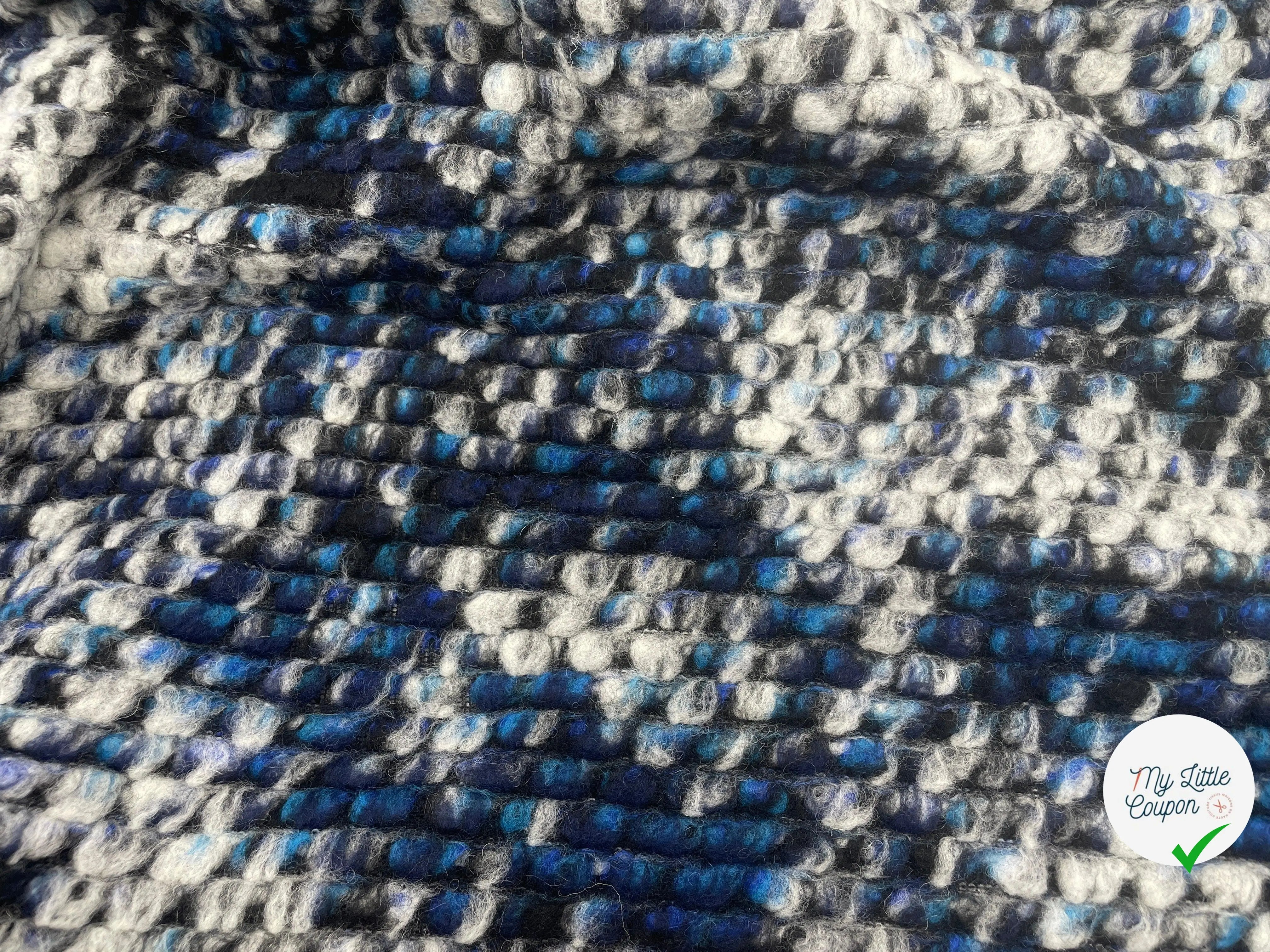 MANTEAU BOUCLETTE STRUCTURE MAILLE CHINÉ MULTICOLORE TENDANCE BLEU - My Little Coupon - tissu - coudre