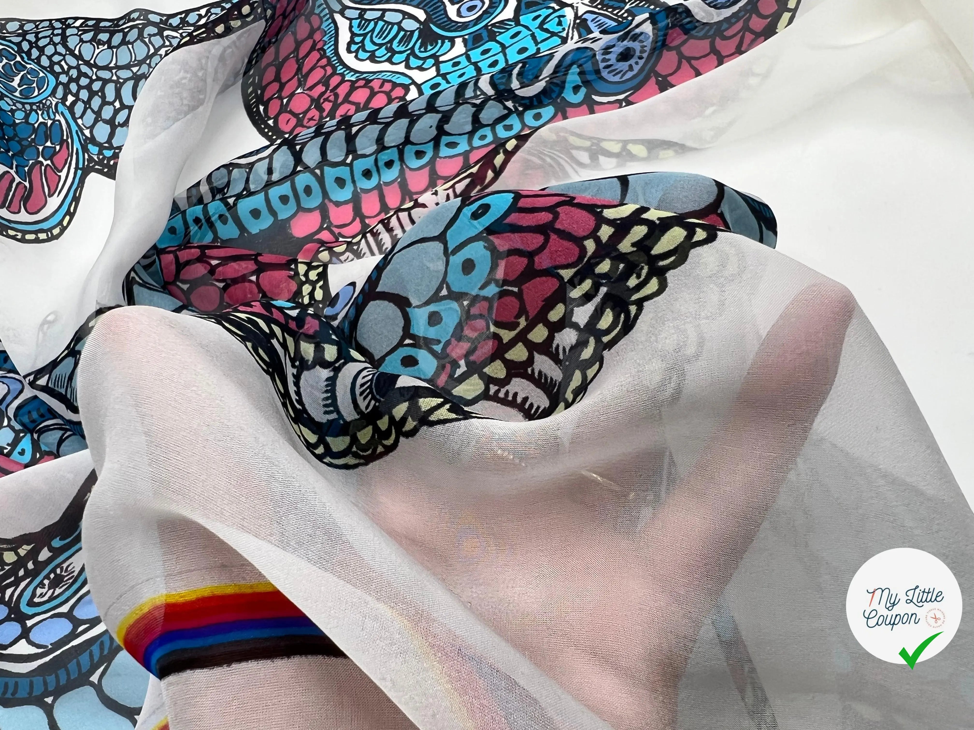 MOUSSELINE DE SOIE IMPRIMÉ SNAKE MULTICOLORE BLUE - My Little Coupon - tissu - coudre