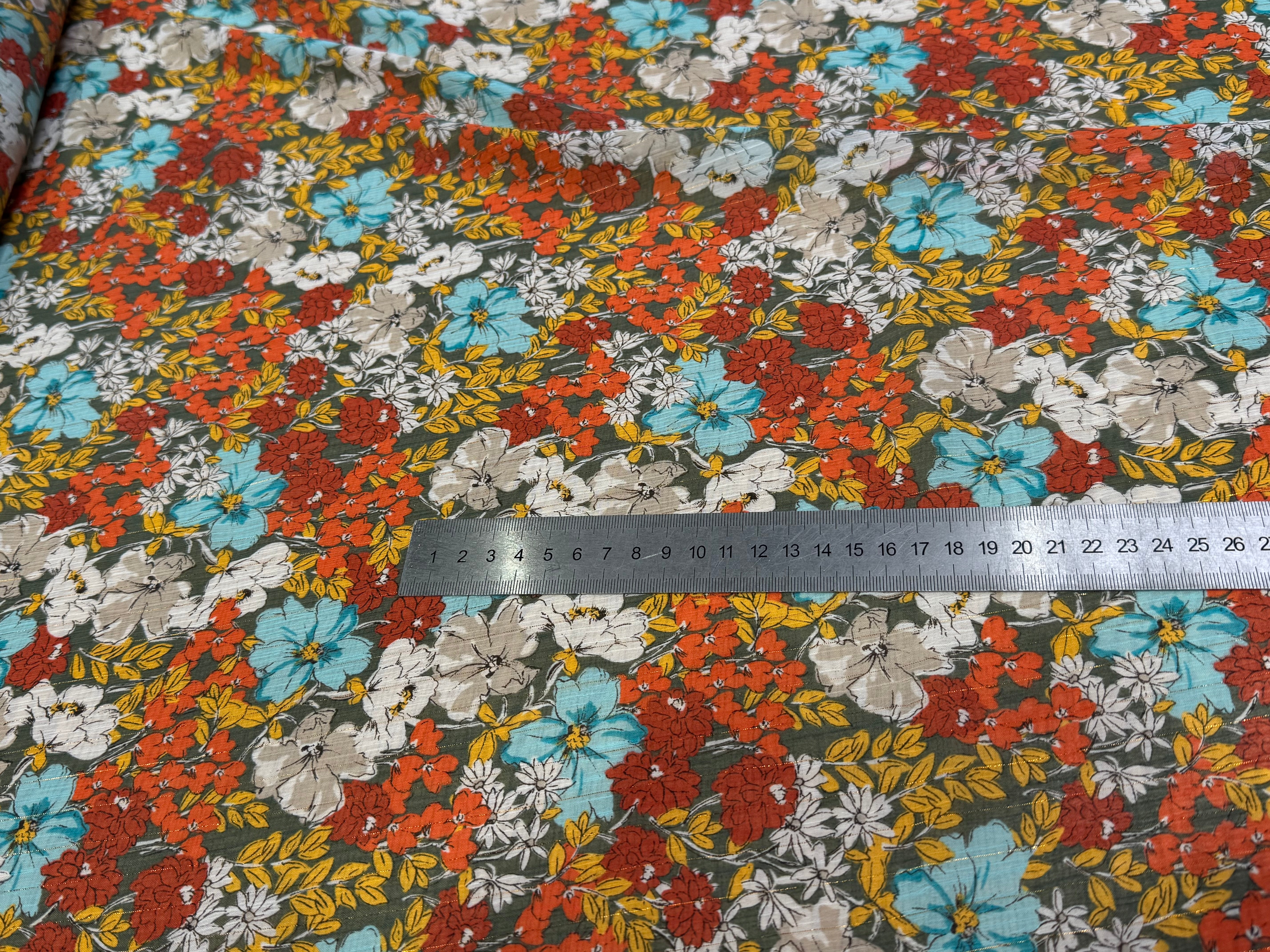 MOUSSELINE FIL MÉTAL IMPRIMÉ JOLIES FLEURS MULICOLORES CHIC - My Little Coupon