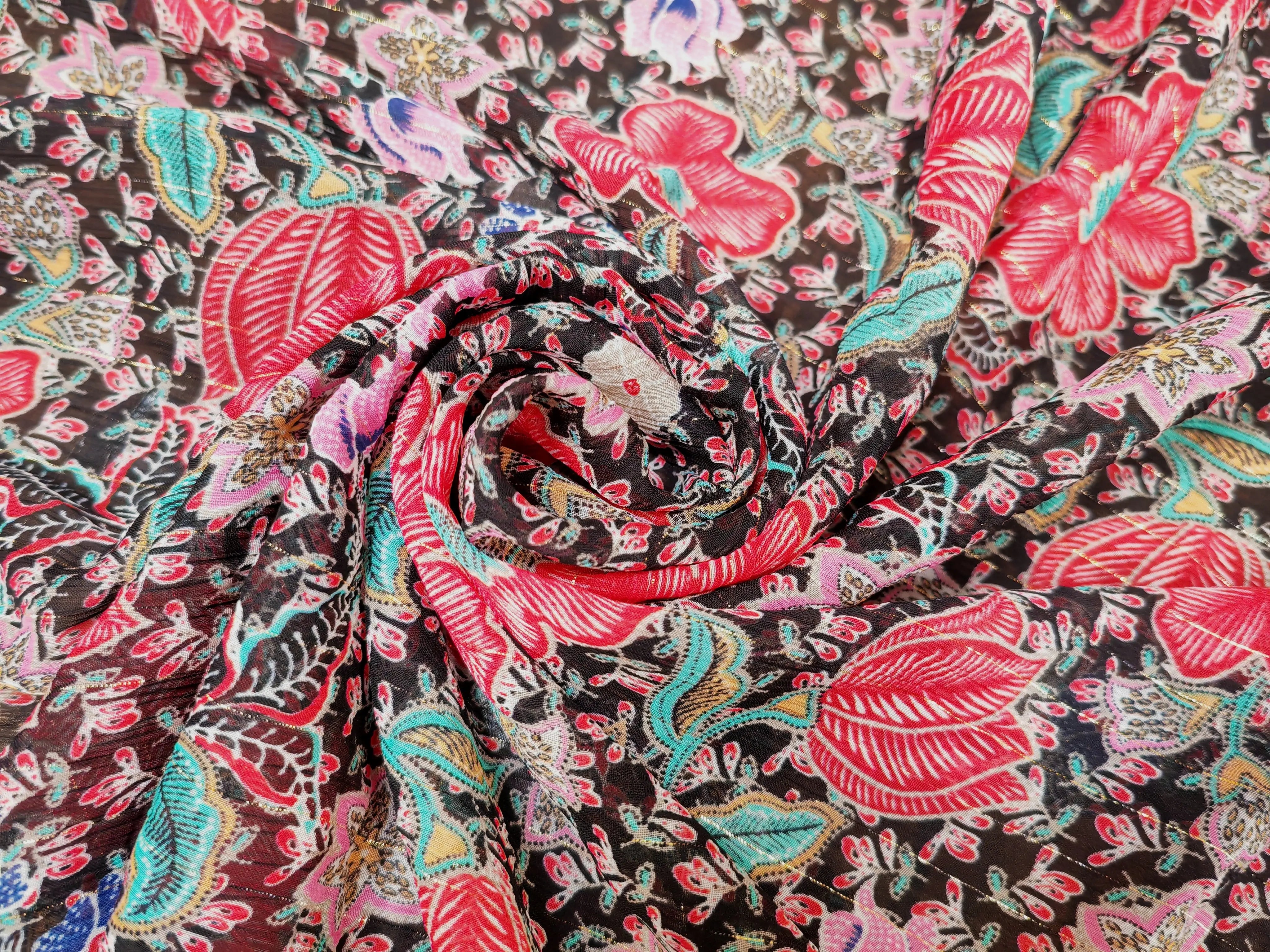 MOUSSELINE FLEURS ORIENTALES FOND NOIR - My Little Coupon