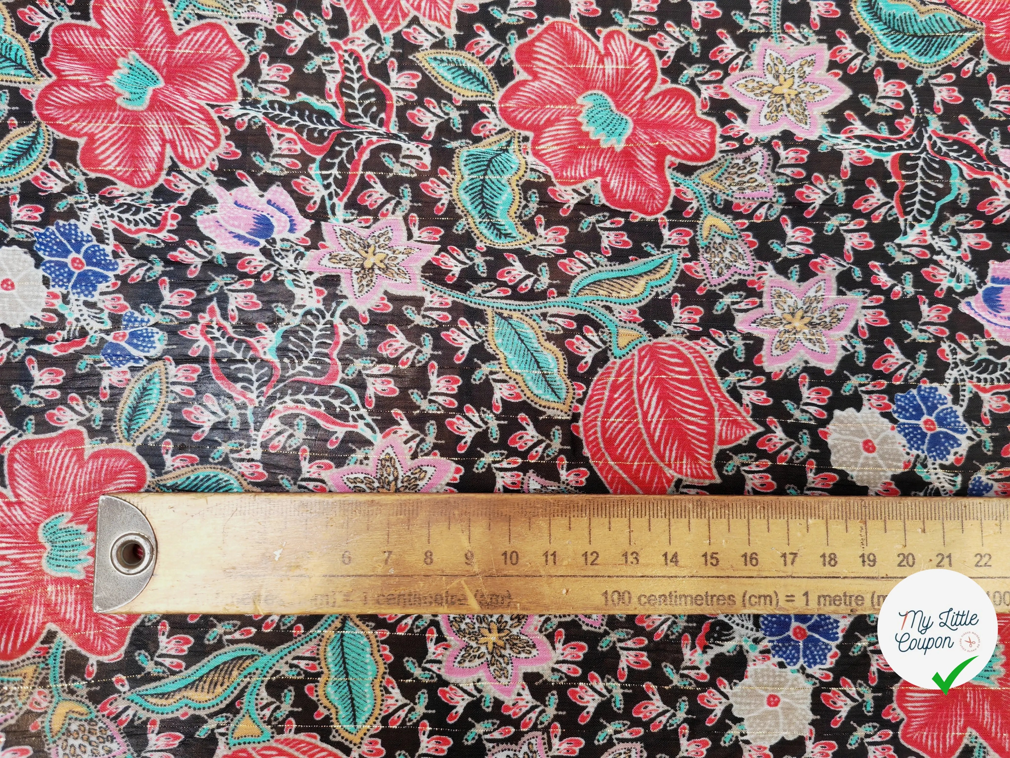 MOUSSELINE FLEURS ORIENTALES FOND NOIR - My Little Coupon