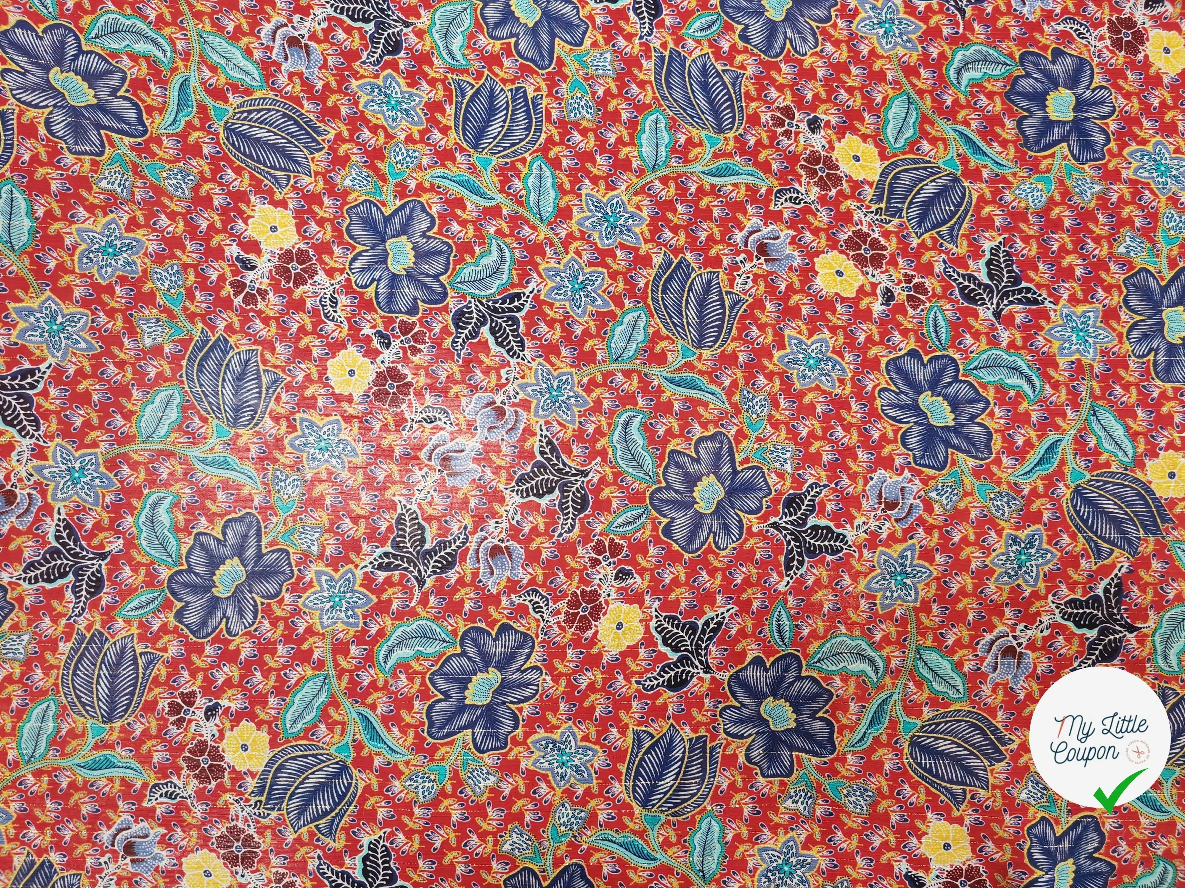 MOUSSELINE FLEURS ORIENTALES FOND ROUGE - My Little Coupon