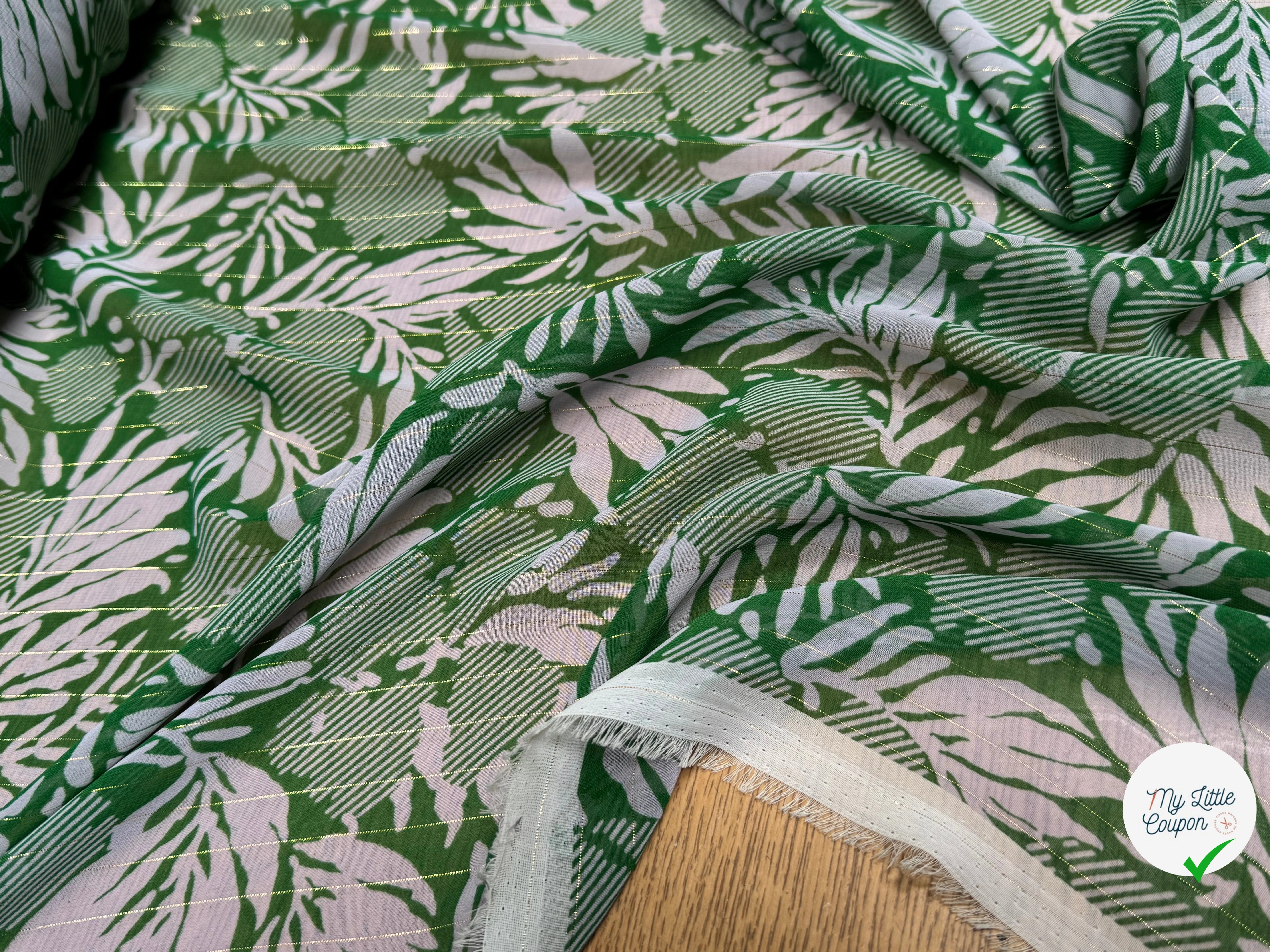MOUSSELINE FOND VERT IMPRIMÉE MOTIFS FLORAUX - My Little Coupon
