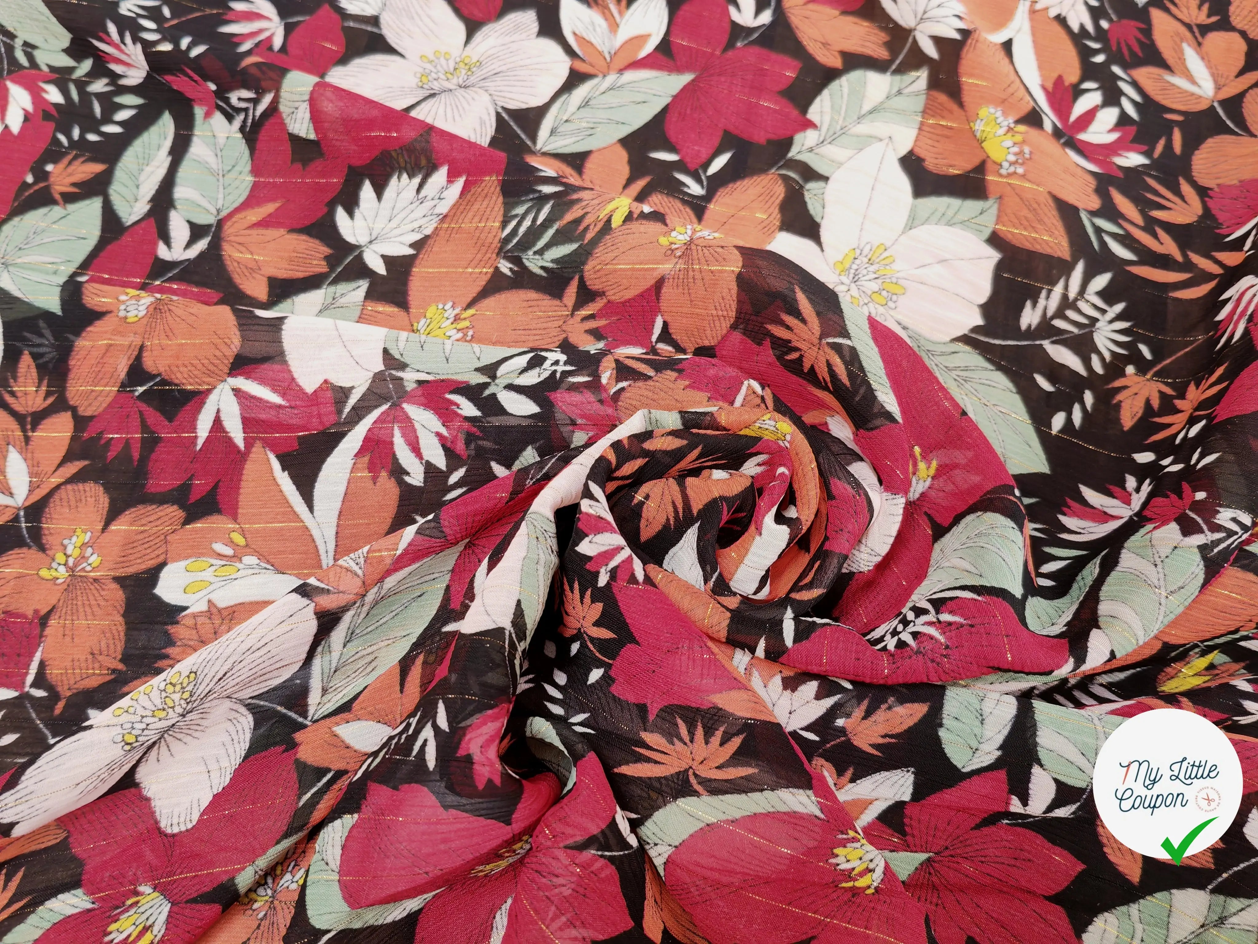 MOUSSELINE HIBISCUS BORDEAUX & ORANGE - My Little Coupon