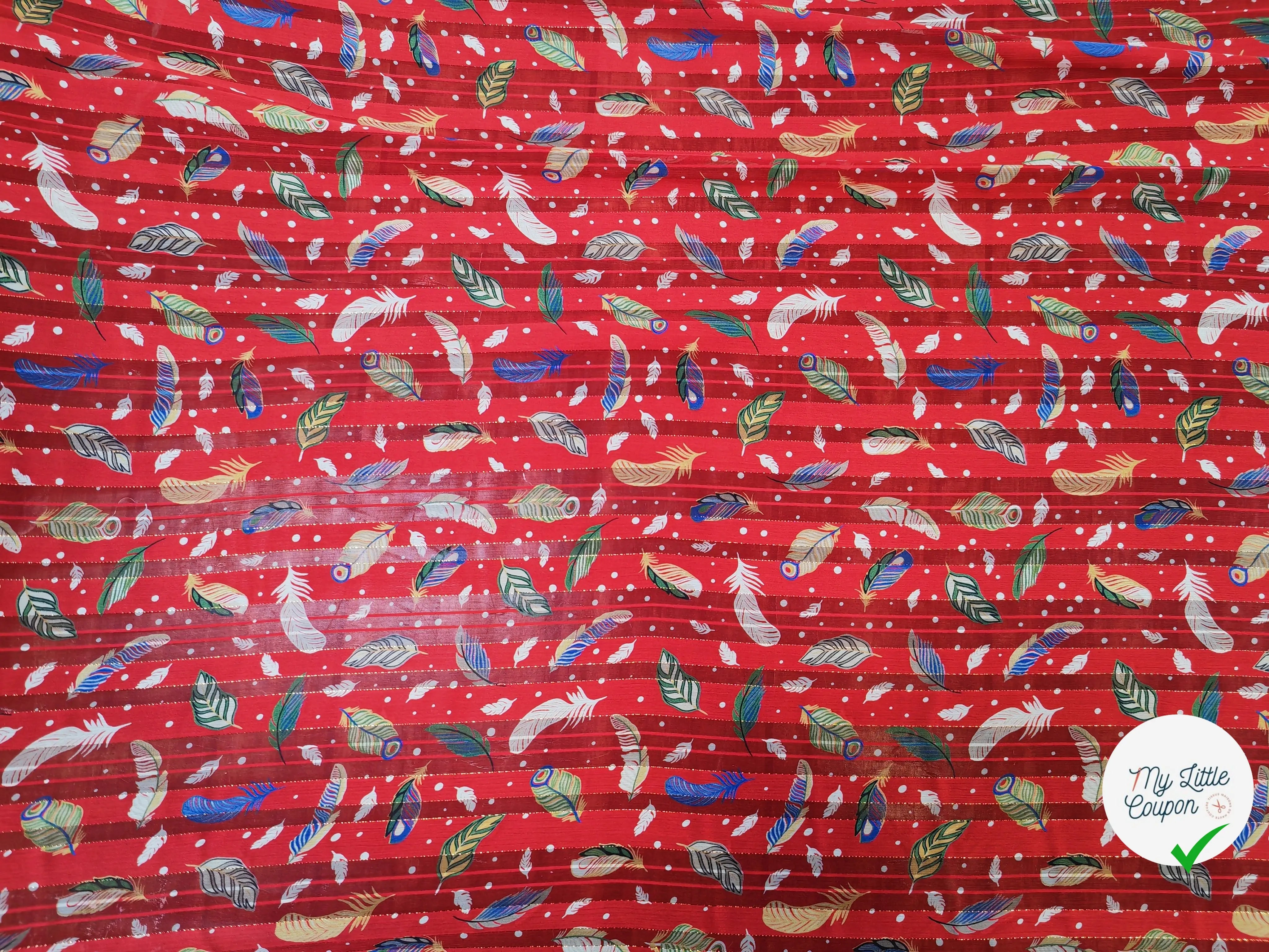 MOUSSELINE OSLOW PLUMES MULTICOLORE FOND ROUGE - My Little Coupon