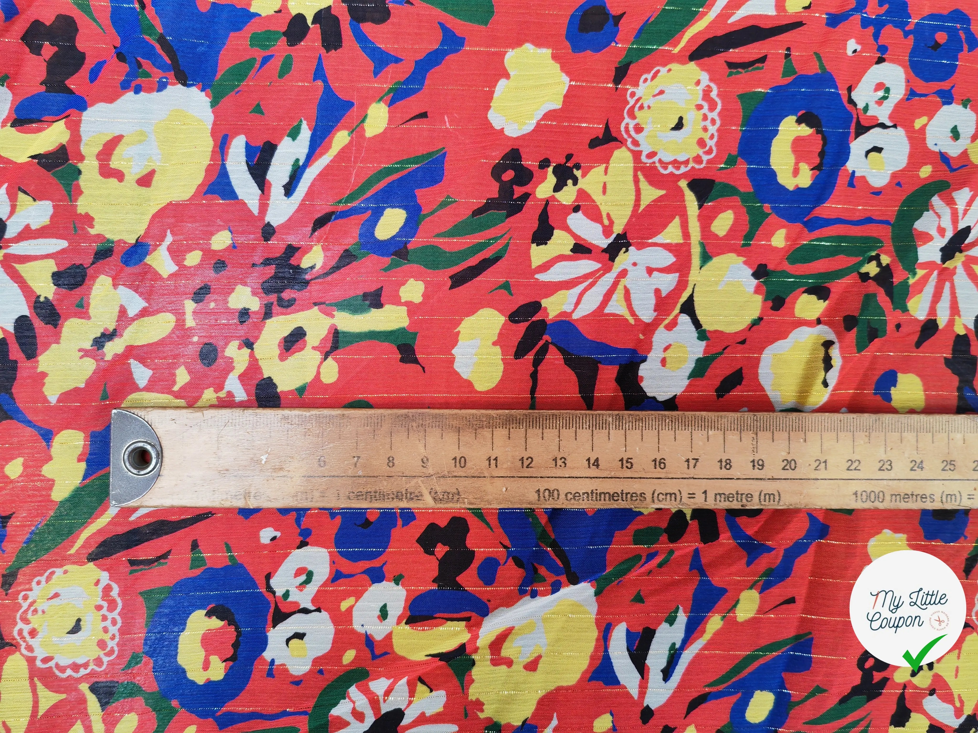 MOUSSELINE TÂCHE DE FLEURS FOND ROUGE - My Little Coupon