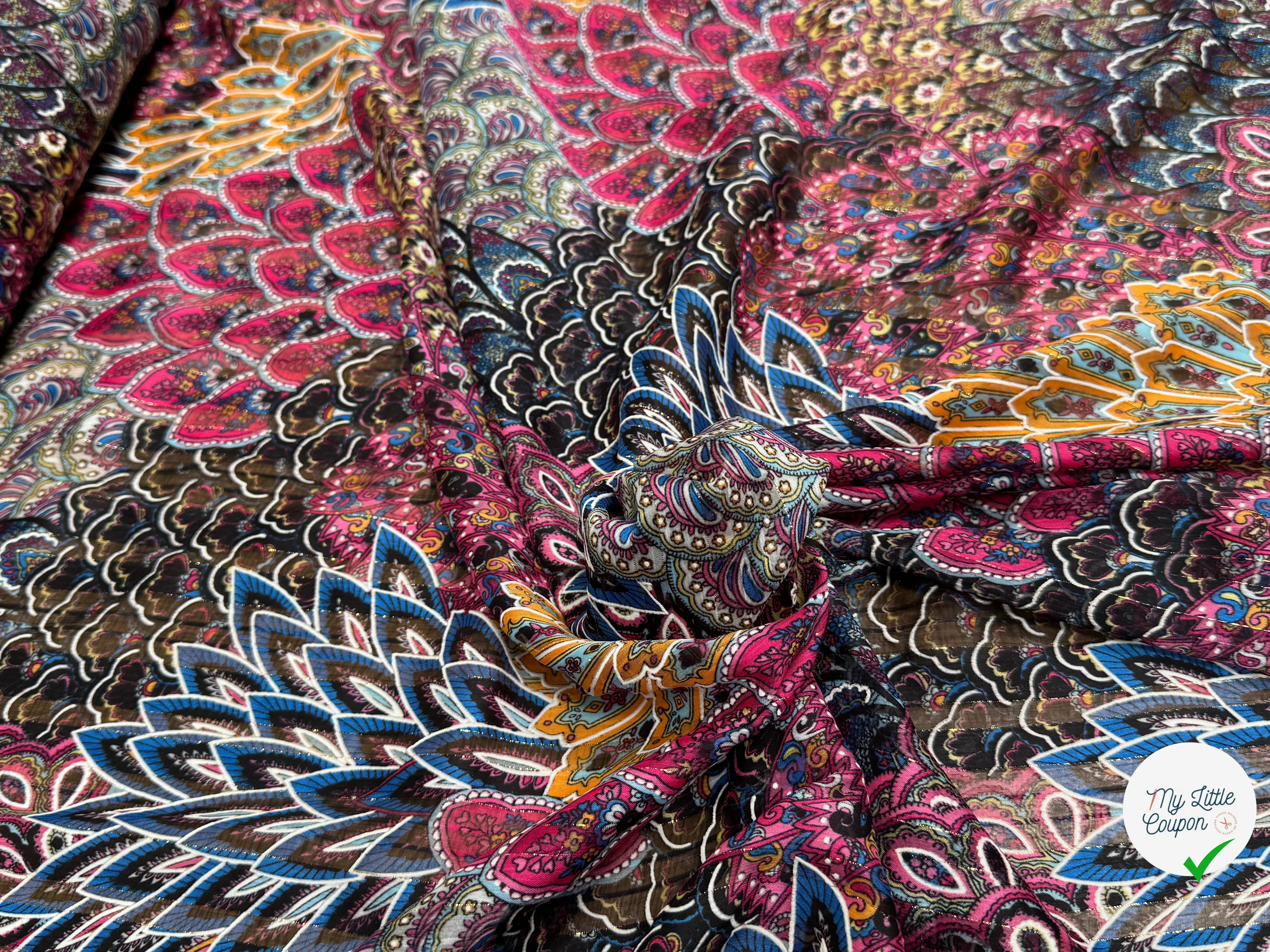 MOUSSELINE YORYU SATIN STRIPE PRINT FUSHIA BLUE&ORANGE - My Little Coupon