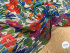 ORGANZA IMPRIMÉ FLEURS MULTICOLORES AVEC DES RAYURES TEXTURÉES - My Little Coupon