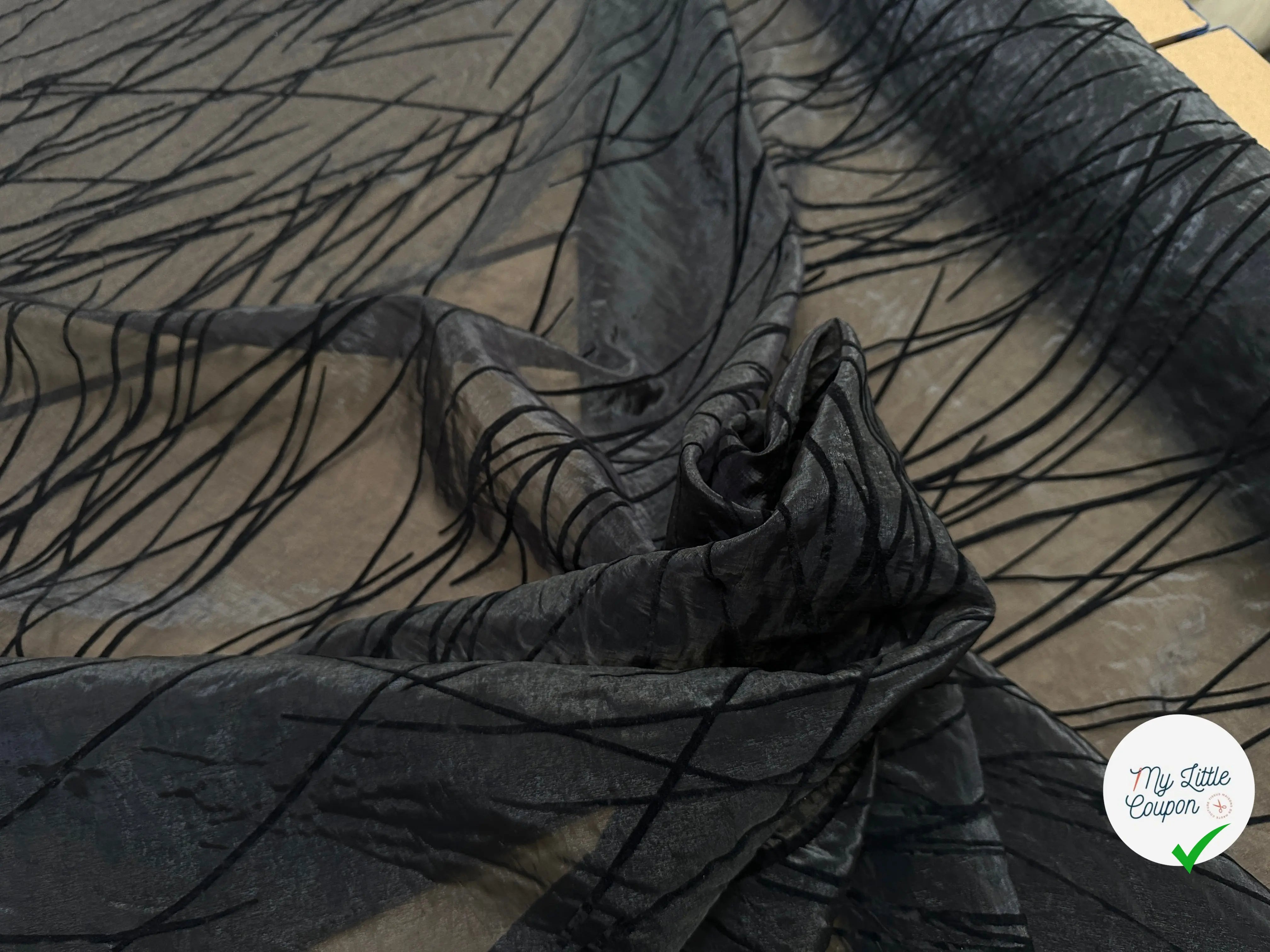 ORGANZA NOIR DEVORÉ PANNE DE VELOURS - My Little Coupon