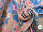 OTTOMAN LAINE VISCOSE FOND BEIGE MOTIF FLEURS ROSE BLEU 95CM - My Little Coupon