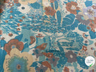 OTTOMAN LAINE VISCOSE FOND ÉCRU MOTIF FLEURS BLEU MARRON VERT 95CM - My Little Coupon